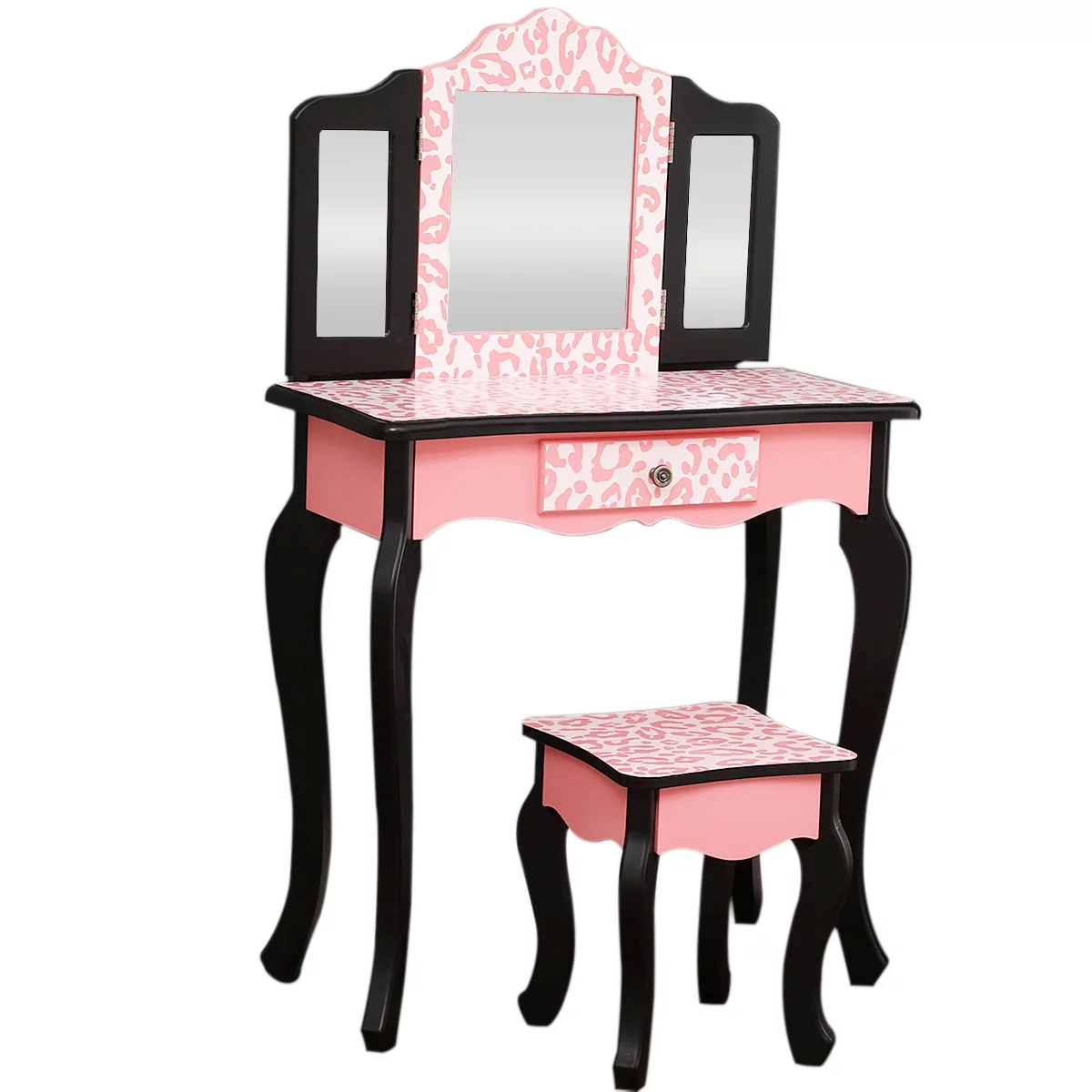 Ktaxon Kids' Wooden Vanity Table and Stool Set with 3 Mirrors, Princess Makeup Dressing Table,Children's Furniture