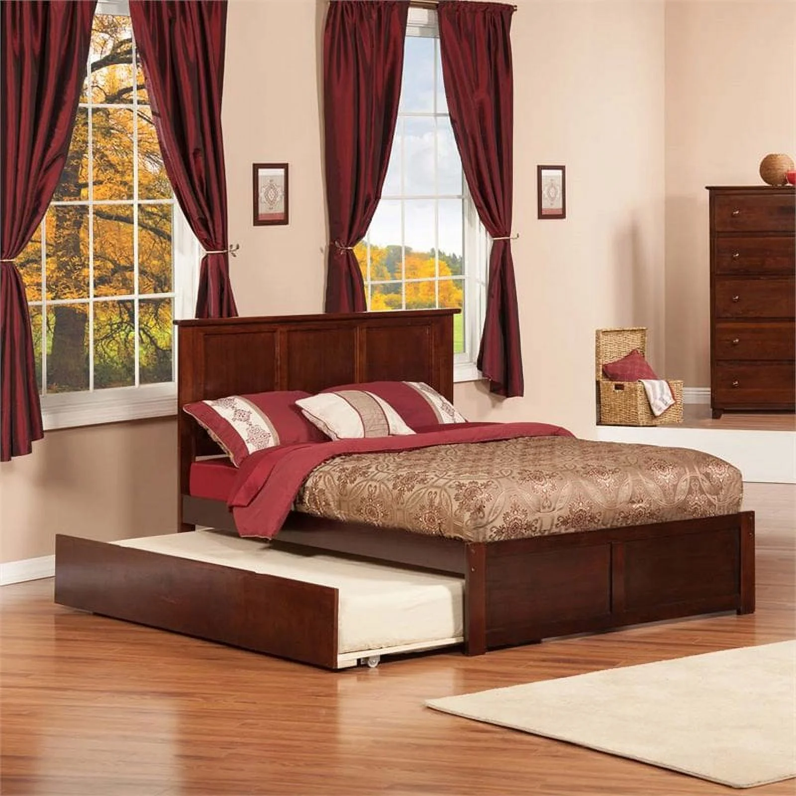 Leo & Lacey Urban Full Trundle Platform Bed in Walnut