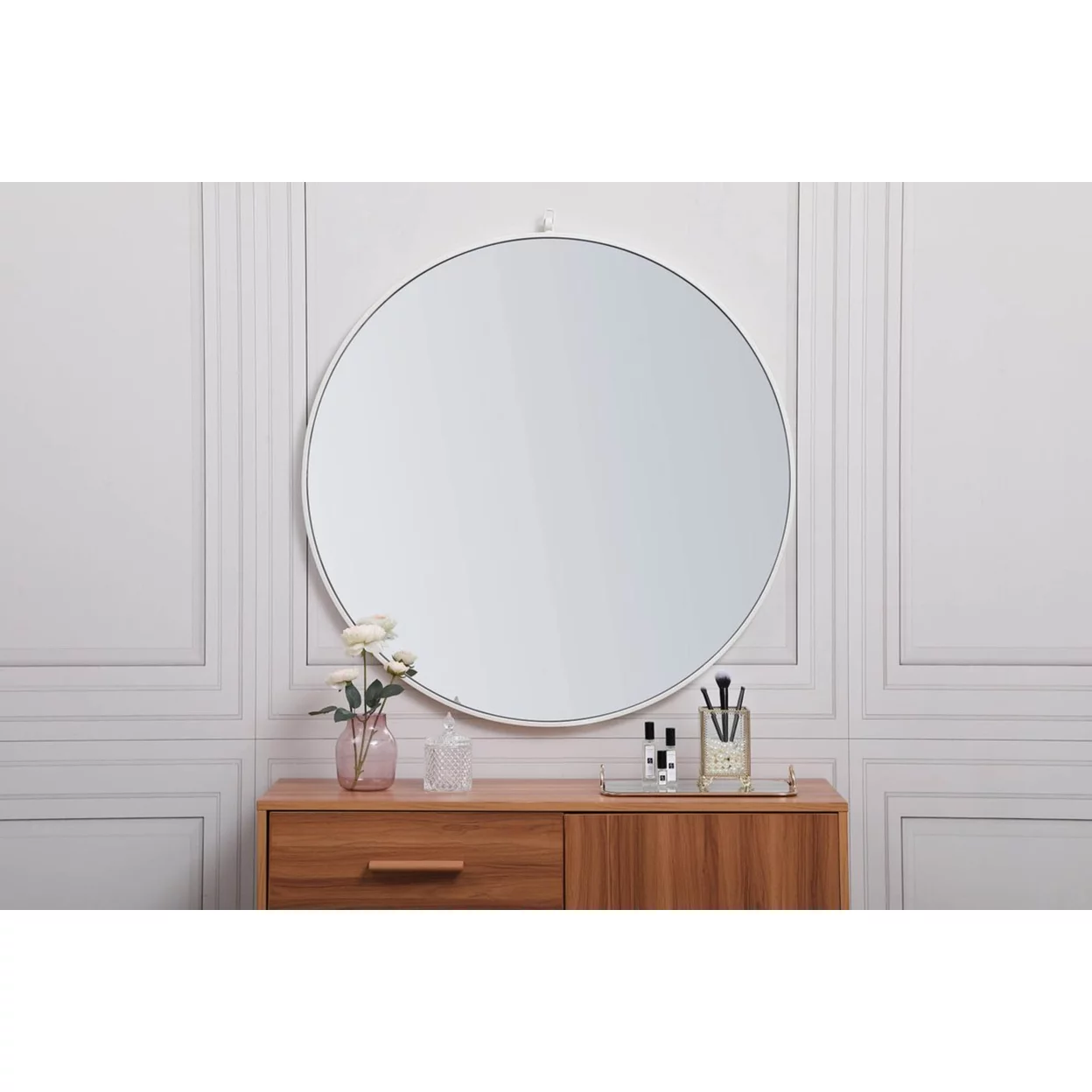 Midcentury Modern Metal Frame Round Mirror With Decorative Hook 36