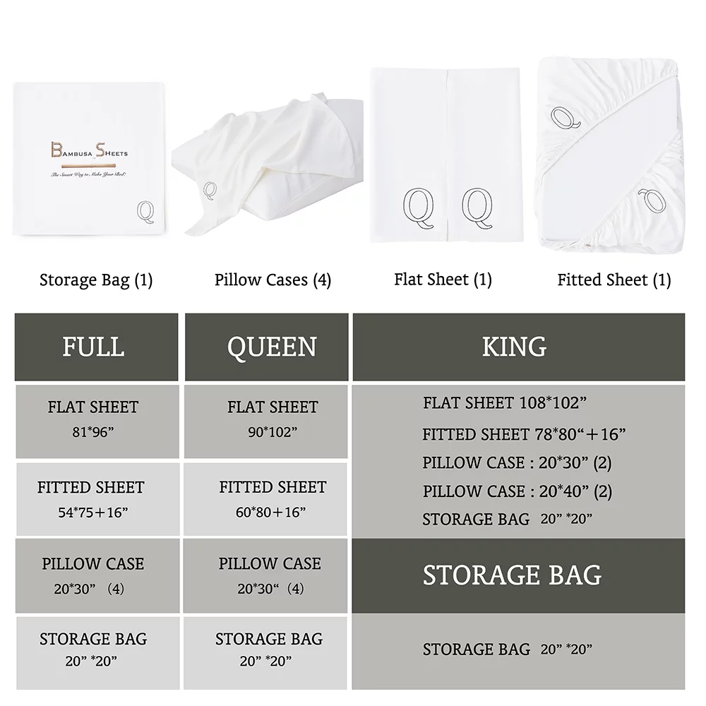 Bambusa: 7-Pcs Ultra Soft & Cooling 300 Bamboo Viscose| (Queen, White)