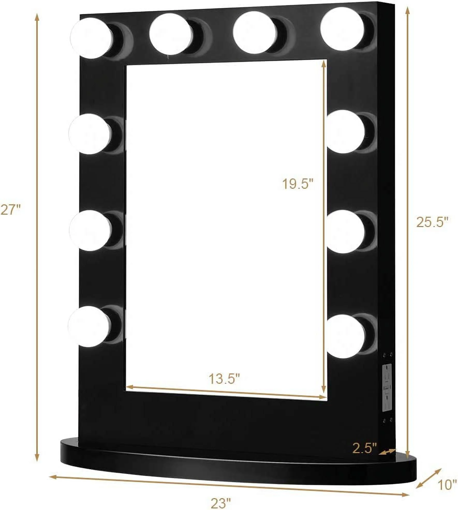 Makeup Vanity Mirror with Lights, Standing Vanity Makeup Mirror with Detachable Base, Beauty Mirror Makeup Mirror with Dimmer for Dressing Room Bedroom (Black)
