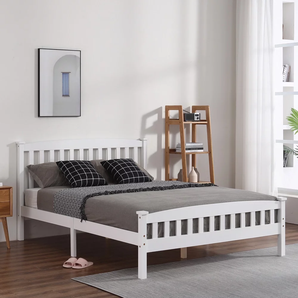 Sesslife Full Bed Frame with Headboard, Full Platform Bed Frame with Mattress Foundation, No Box Spring Needed, Rustic Style Wood Bed Frame for Adults Bedroom/Kids Room/Teen Dorm, White