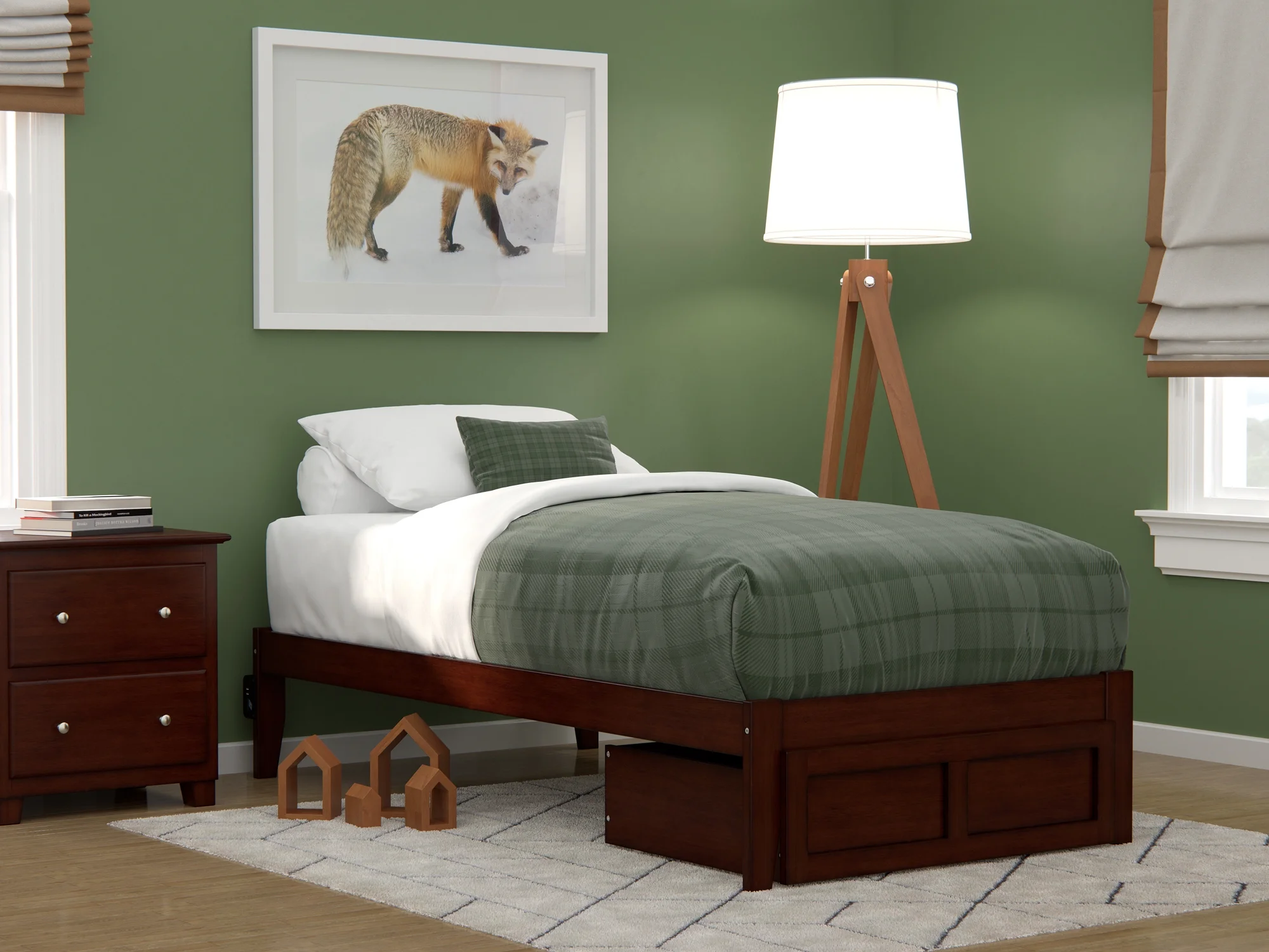 Colorado Twin Bed with Foot Drawer in Walnut with USB Turbo Charger