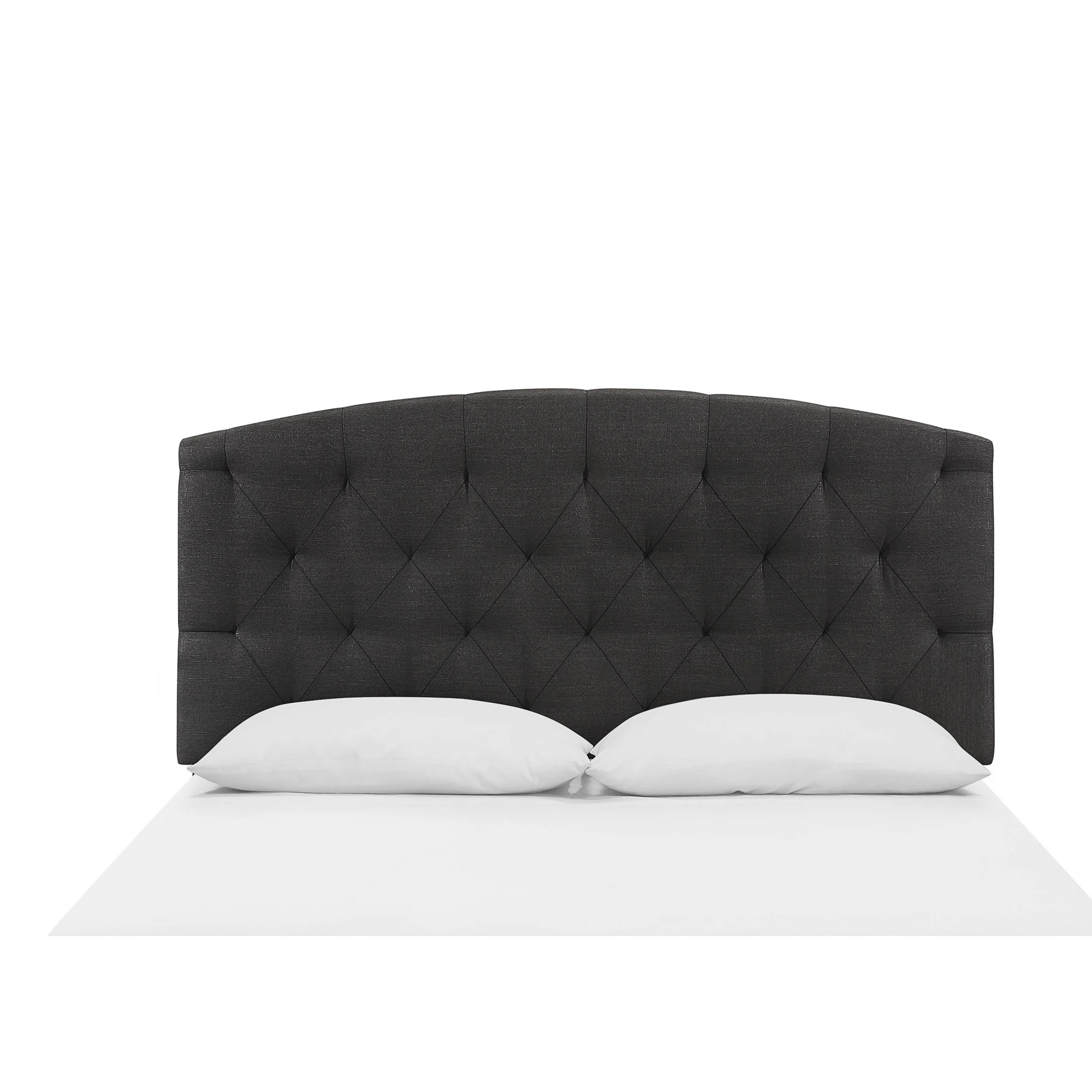 Dane Full Size Bed, Fully Upholstered, Tufted Curved Headboard, Dark Gray- Saltoro Sherpi