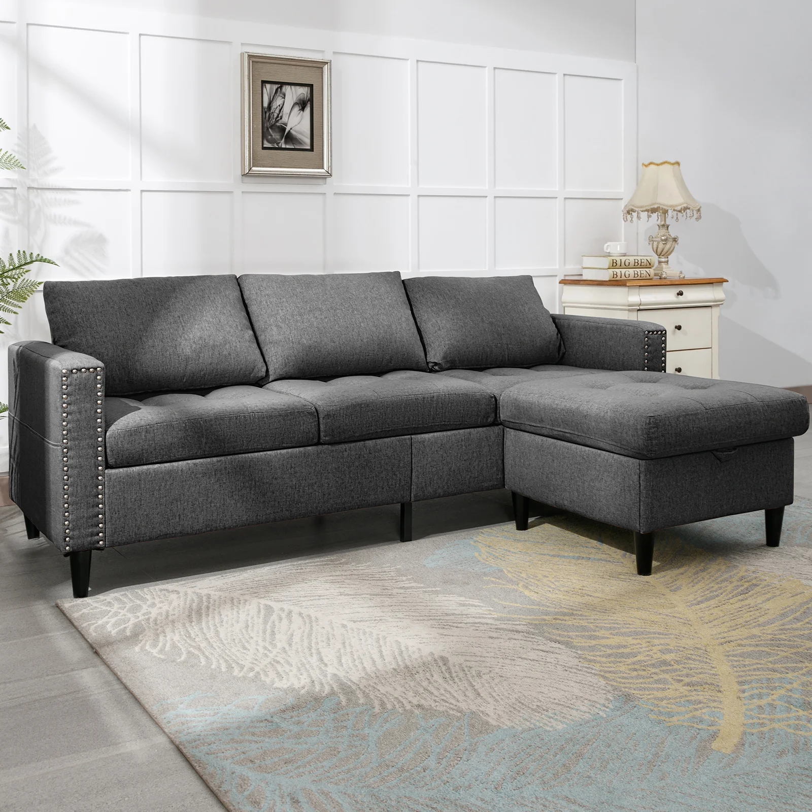 BALUS Sectional Sofa, L Shaped Modular Sectional Sofa with Flexible Storage Ottoman Chaise, Modern Sofa Couches, Living Room Furniture Set, Small Place Couch - Dark Grey