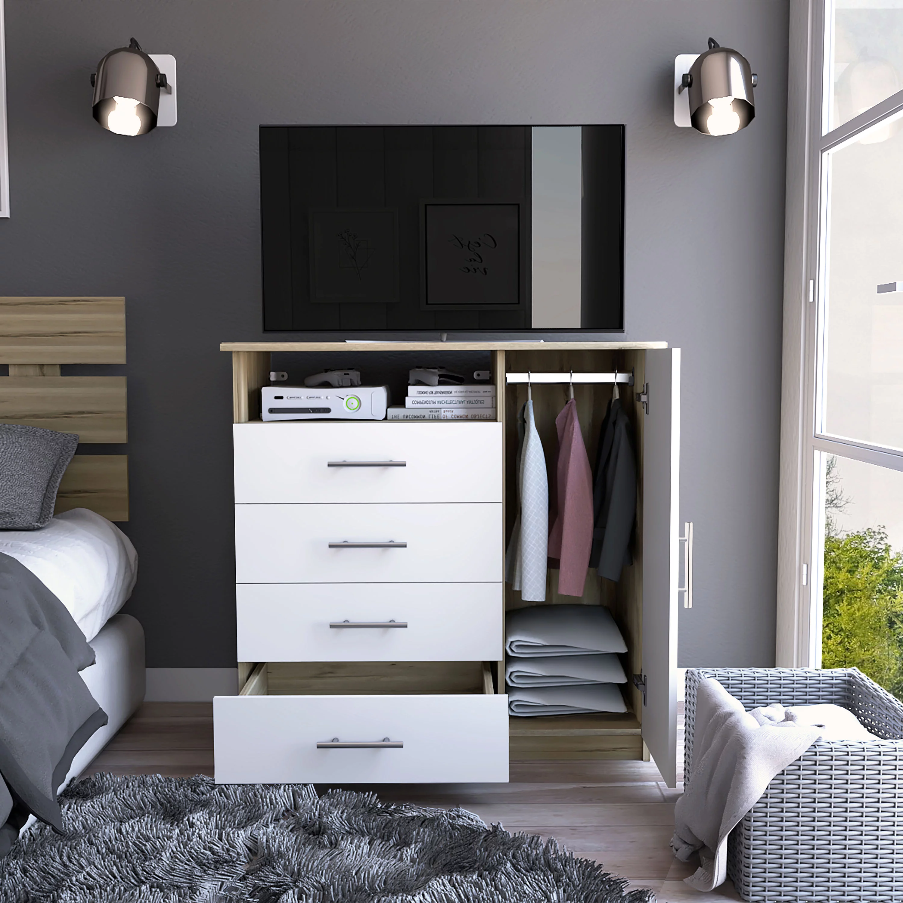 CoSoTower Dresser Beaufort, Bedroom, Light Oak / White