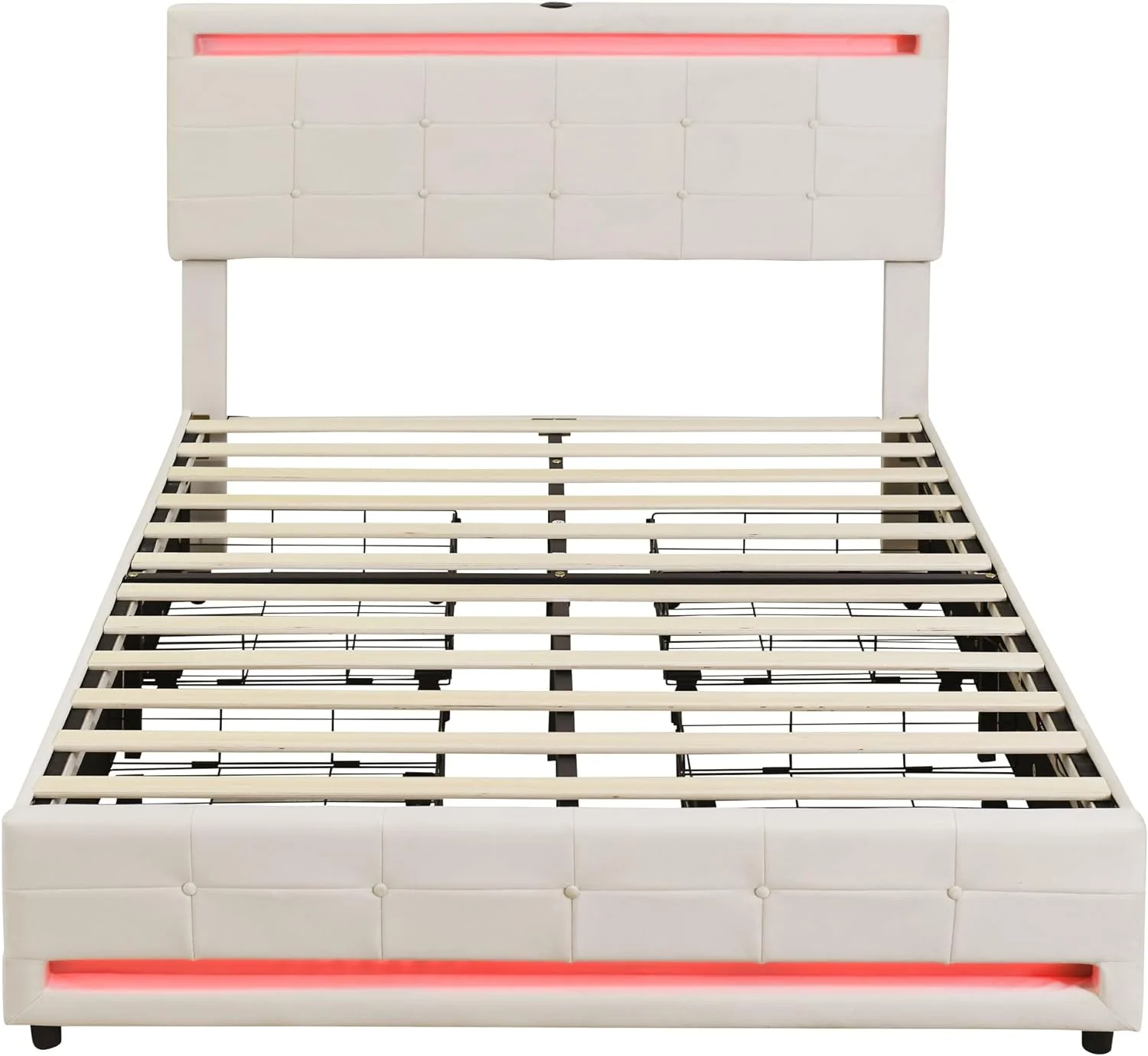 Full Size Upholstered Platform Bed with 4 Drawers and a Set of Type C and USB Ports, Velvet Upholstered Bed Frame with LED Light Headboard and Footboard, Adjustable Headboard