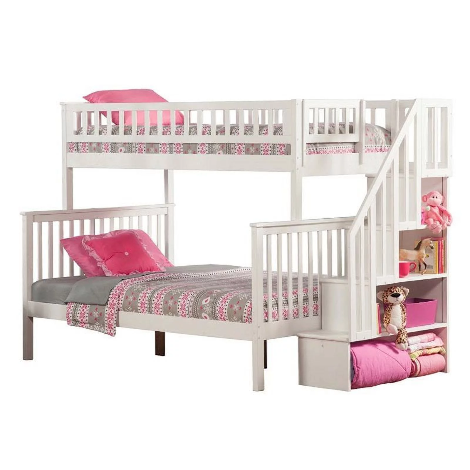 Leo & Lacey Twin Over Full Staircase Bunk Bed in White