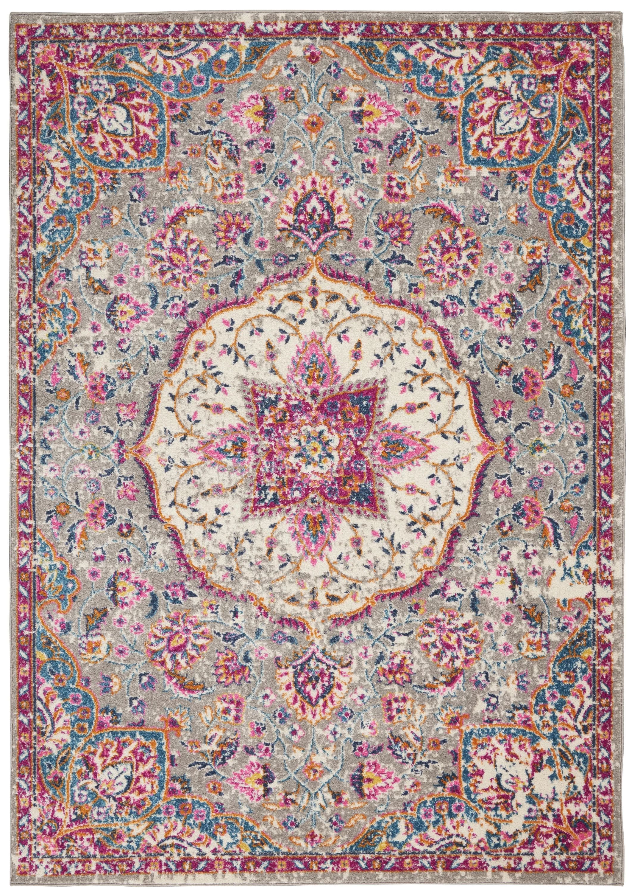 Nourison Passion Grey/Multicolor 8' x 10' Area Rug, Traditional, Persian, Bed Room, Living Room, Dining Room, Kitchen, , Easy Cleaning, Non Shedding (8' x 10')