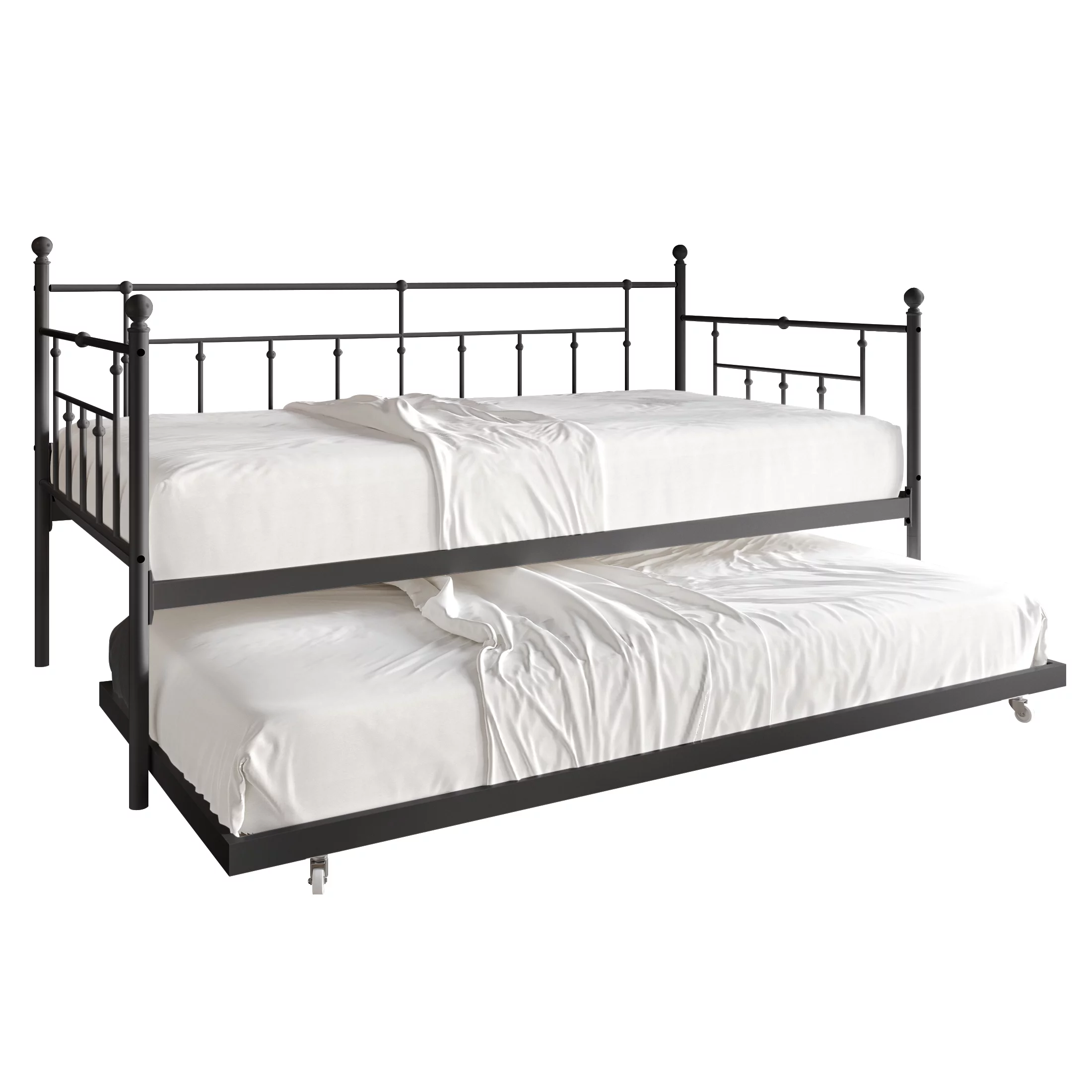 Castle Place Contemporary Twin Size Metal Daybed with Trundle, Black