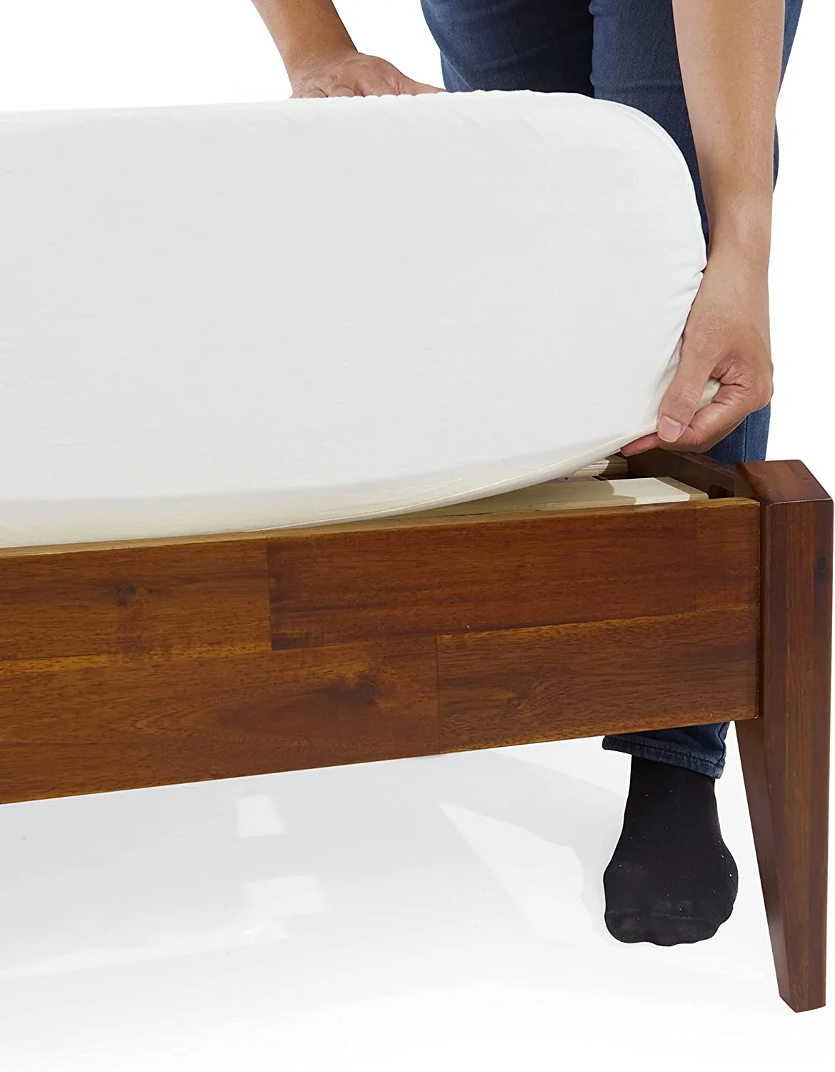 Bme Twin Size | Dinkee 40x77x15in Signature Bed Frame Without Headboard, Multiple Style, Acacia Wood, Dark Chocolate