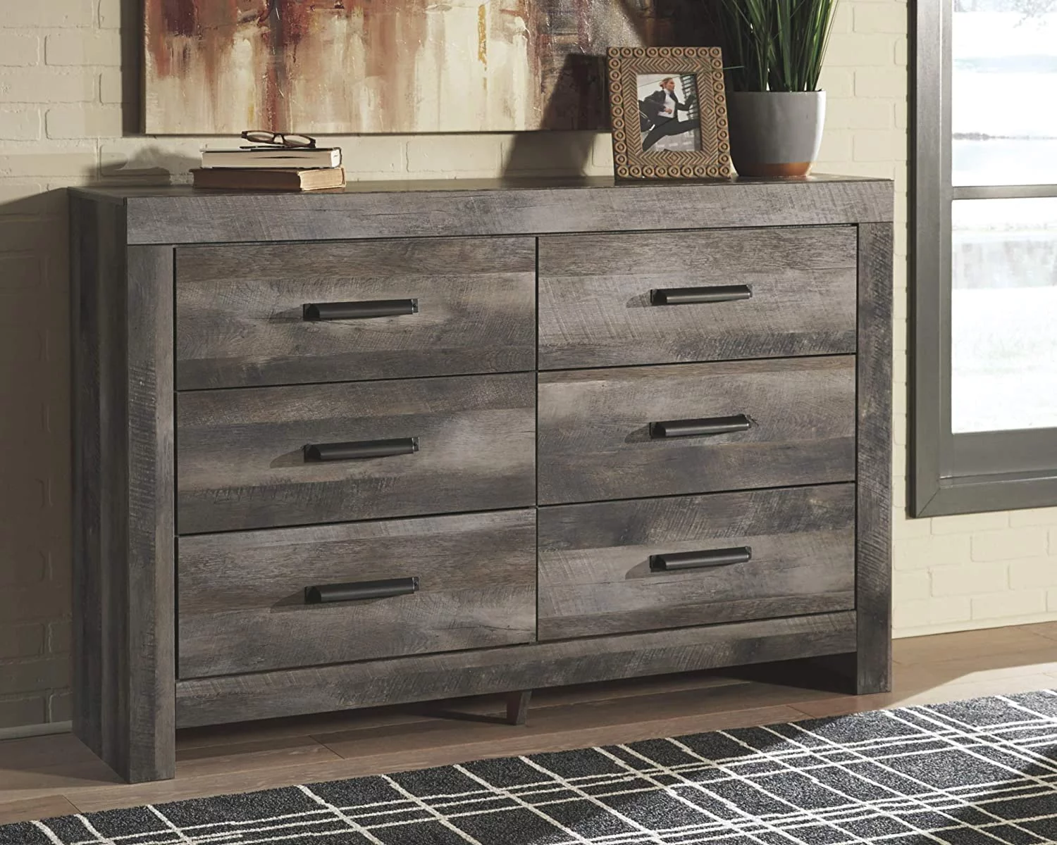 Bowery Hill 6 Drawer Double Dresser in Gray