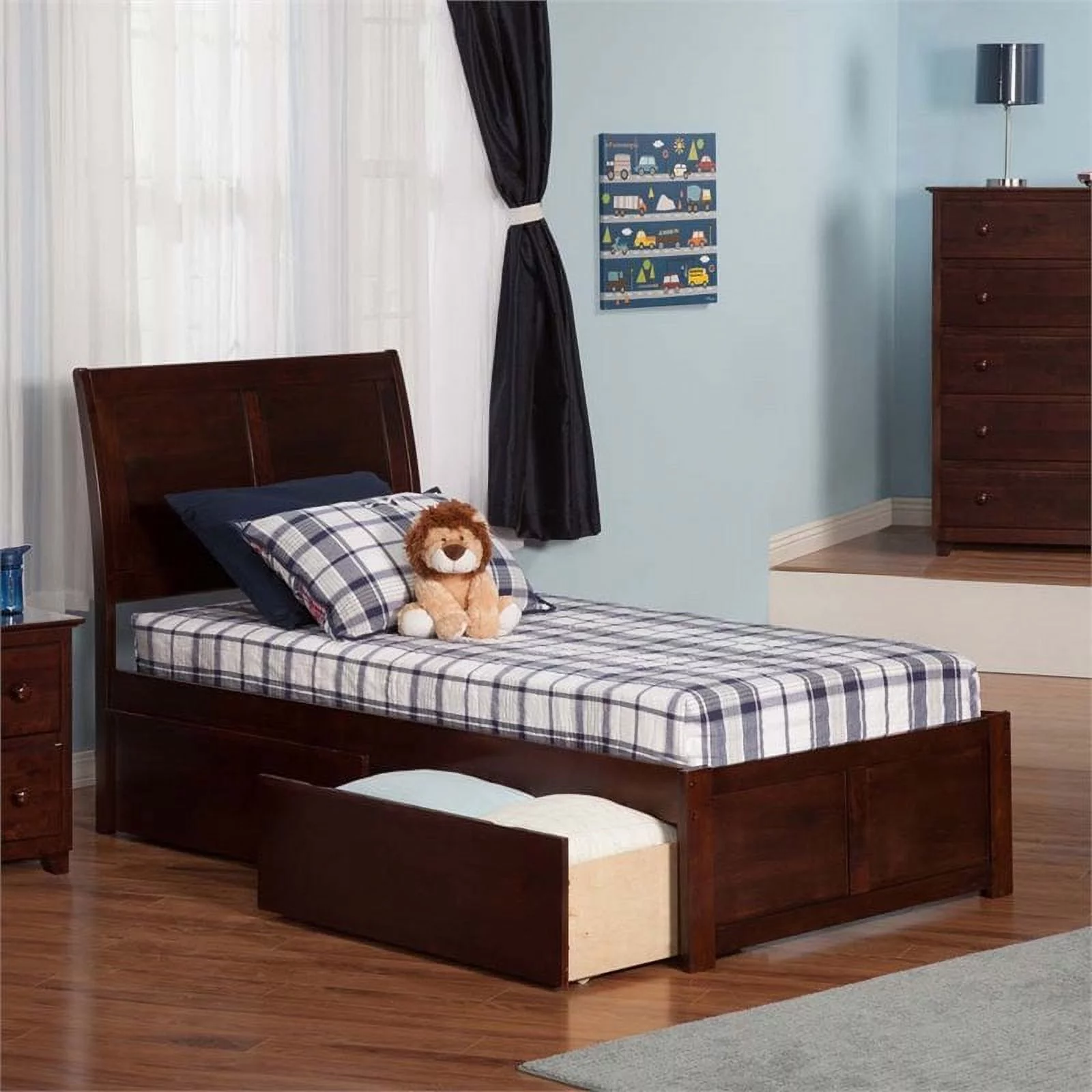 Leo & Lacey Twin XL Storage Platform Bed in Walnut