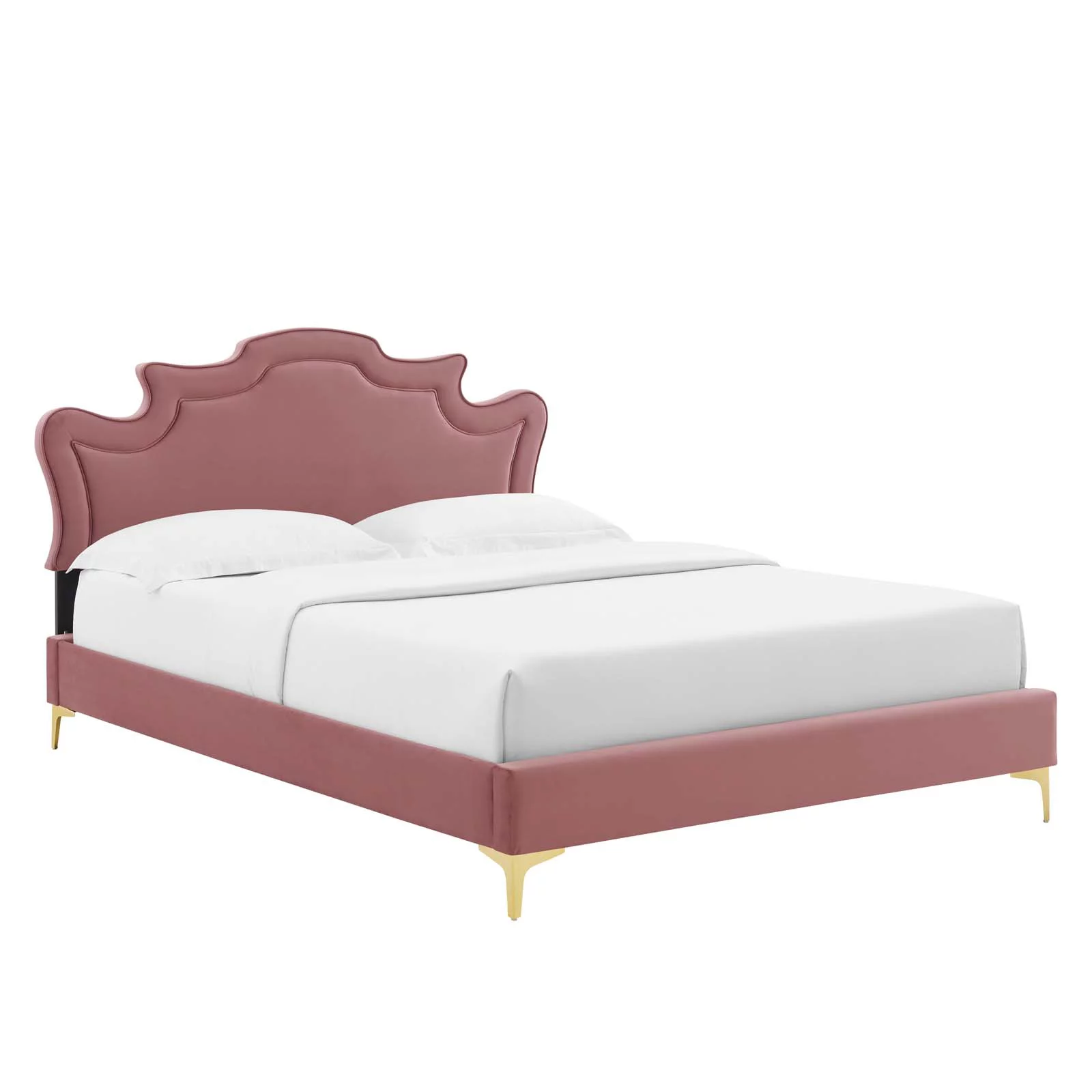 Modway Neena Performance Velvet Queen Bed in Dusty Rose
