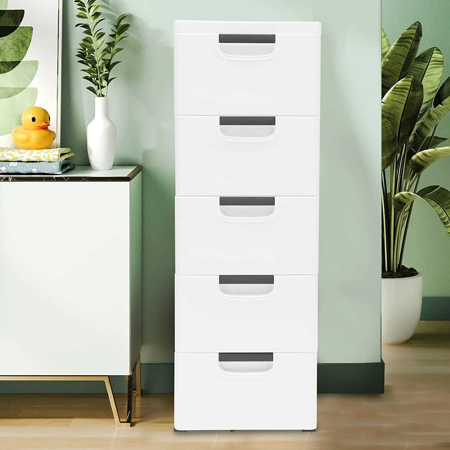 Fichiouy Plastic 5 Tier Drawer Dresser Shelf Cabinet Storage Home Bedroom Furniture Stand