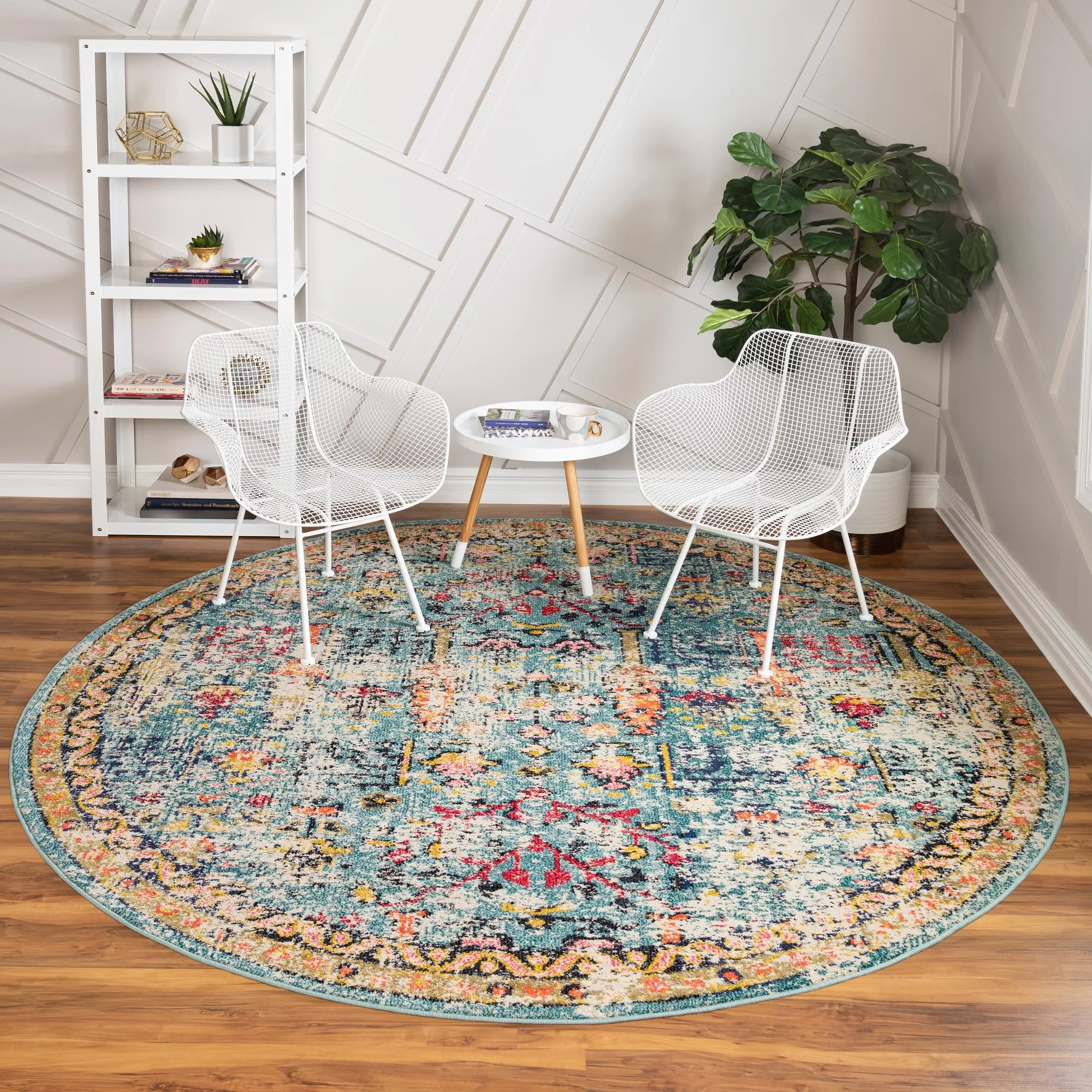 Unique Loom Adobe Monterey Rug Blue/Beige 8' Round Border Bohemian Perfect For Dining Room Entryway Bed Room Kids Room