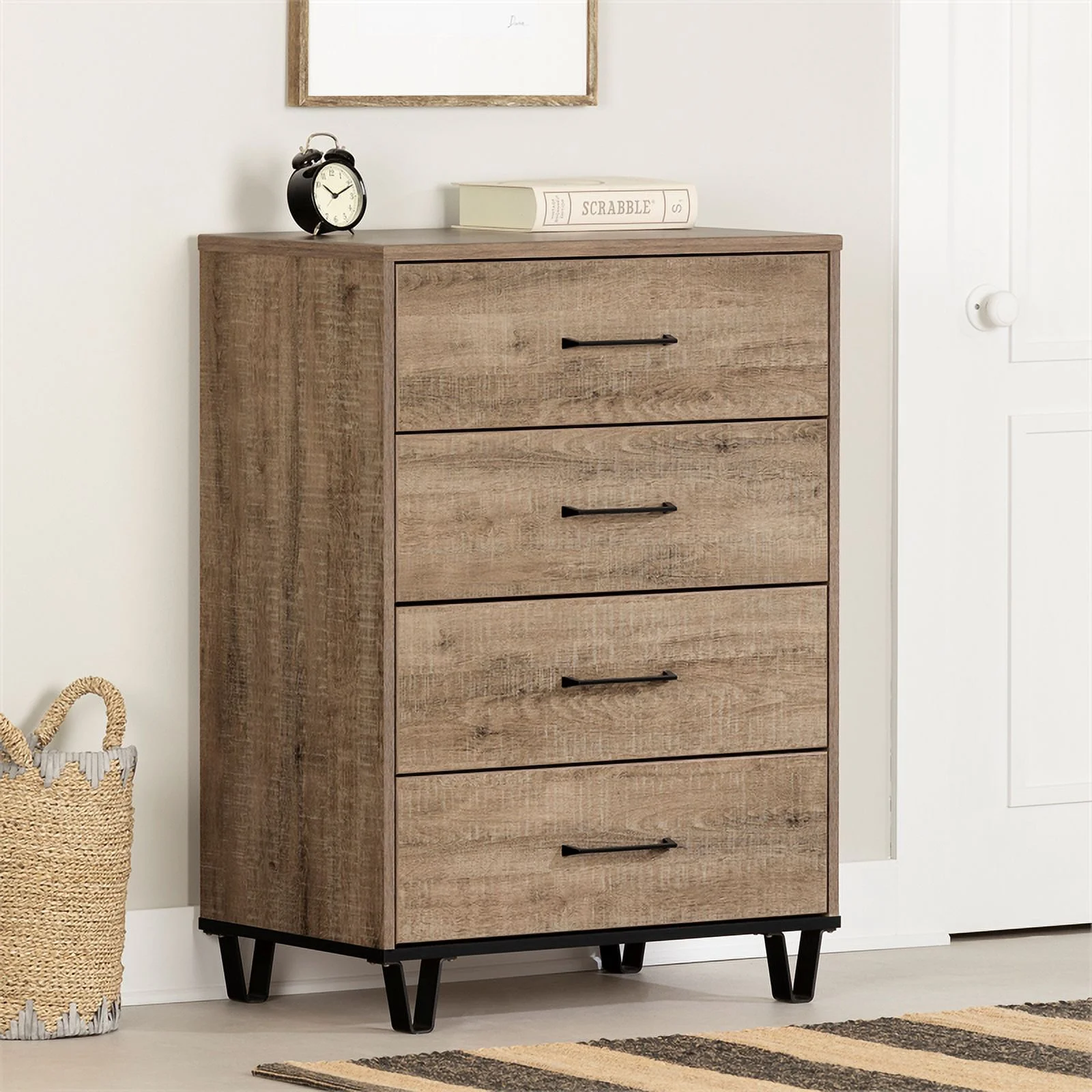Pemberly Row Contemporary 4-Drawer Chest Weathered Oak Finish