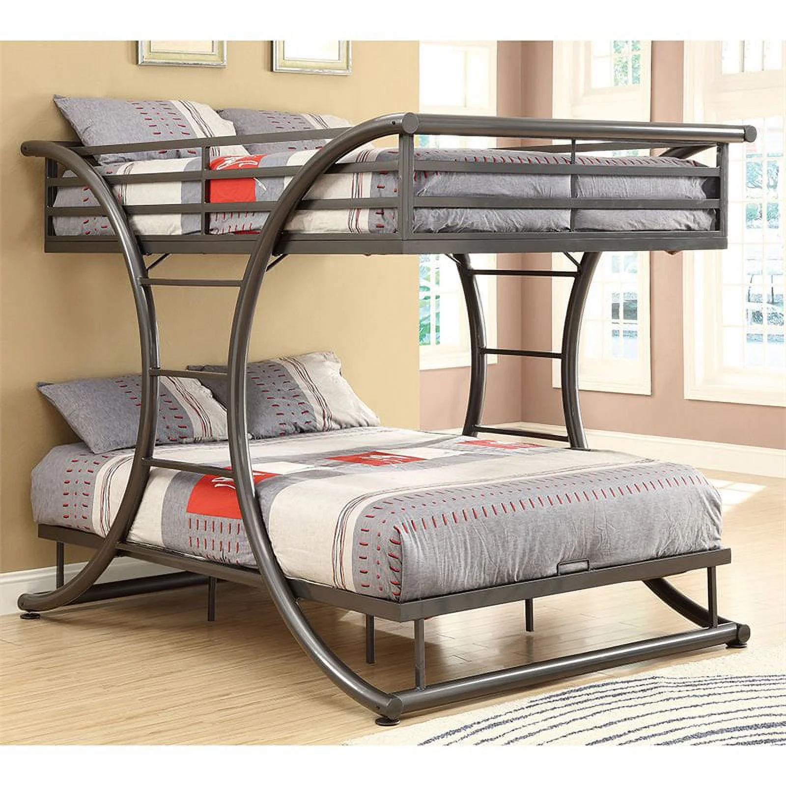 Roseberry Kids Modern Stainless Steel Full Over Full Bunk Bed in Gunmetal Gray