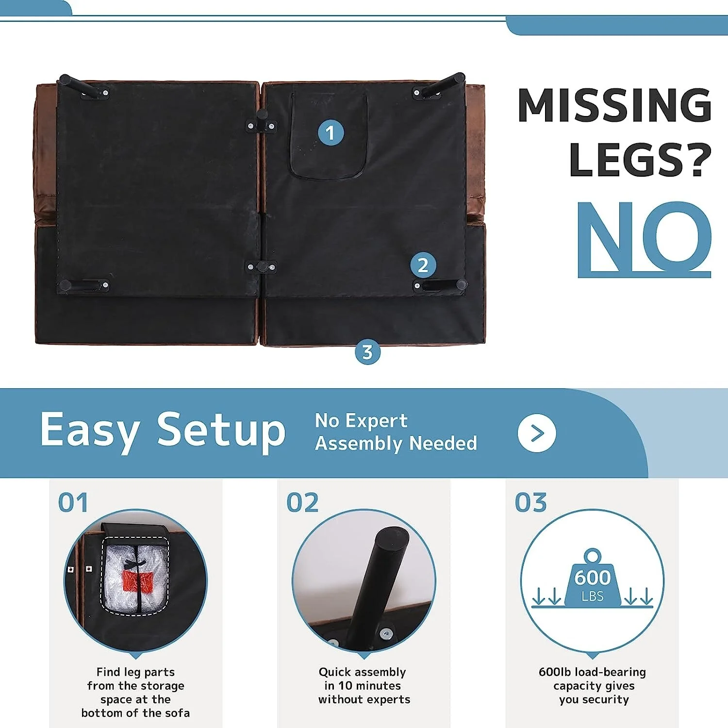 MILEMONT Futon Sofa Bed, Memory Foam Foldable Couch Convertible Loveseat Sleeper Daybed with Adjustable Armrests for Small Space Camel Brown