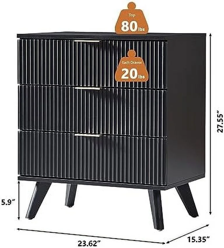 RUNFAYBIU Mid-Century Modern 3 Drawer Dresser  3 Drawer Dresser for Bedroom  Modern  Organizer Unit with Wood Legs  Small Dresser Cabinet Organizer Unit with Solid Wood Legs for Hallway (