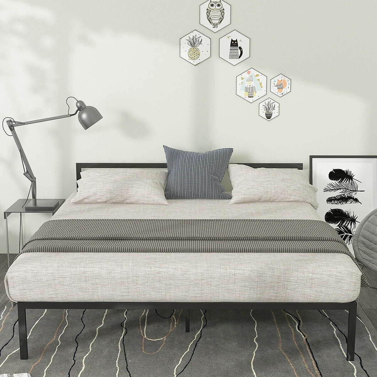 YITAHOME King Size Heavy Duty Metal Bed Frame Steel Platform Headboard Bedroom
