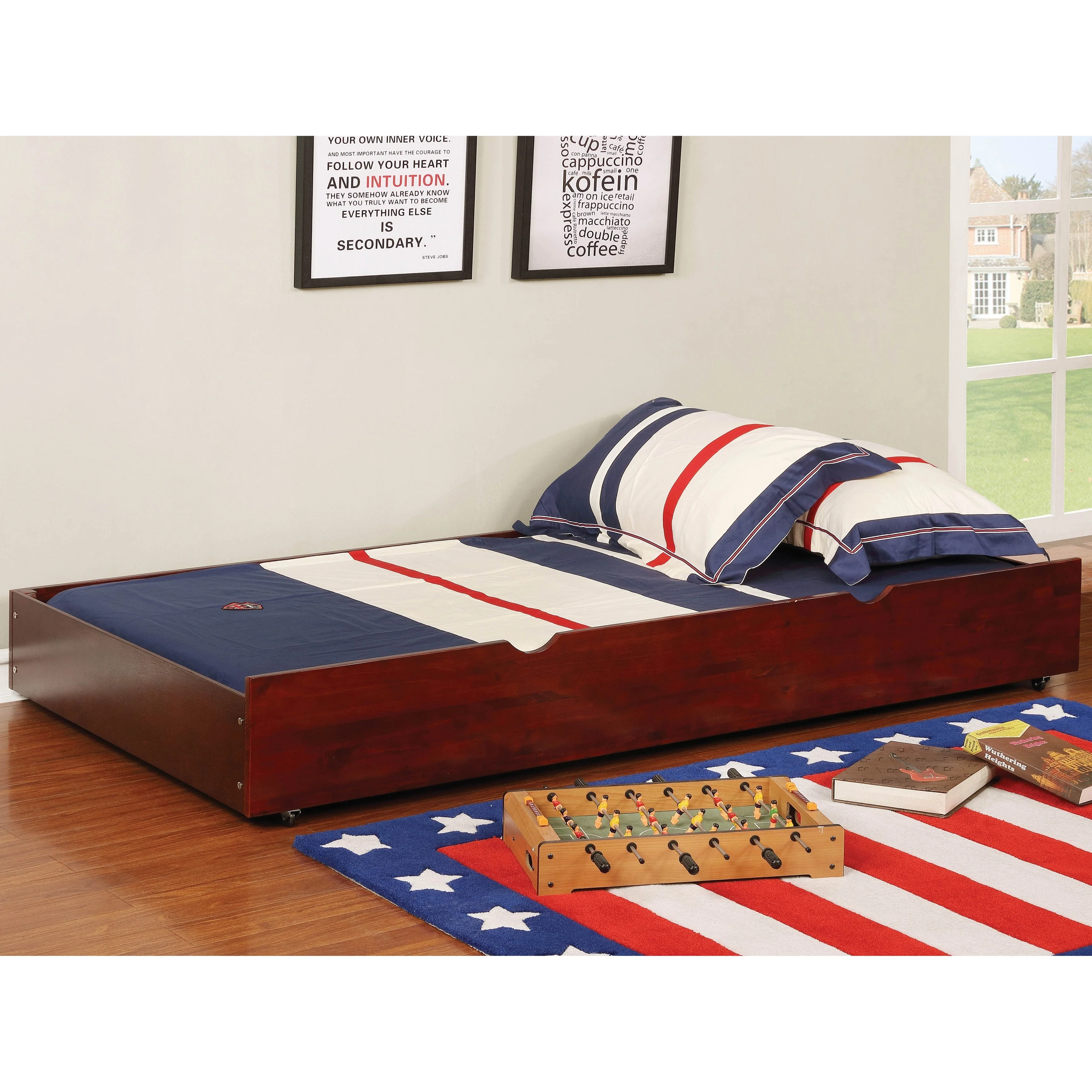 Furniture of America Bays Transitional Twin Wood Underbed Trundle with Casters by Cherry Cherry Finish, Wood Finish