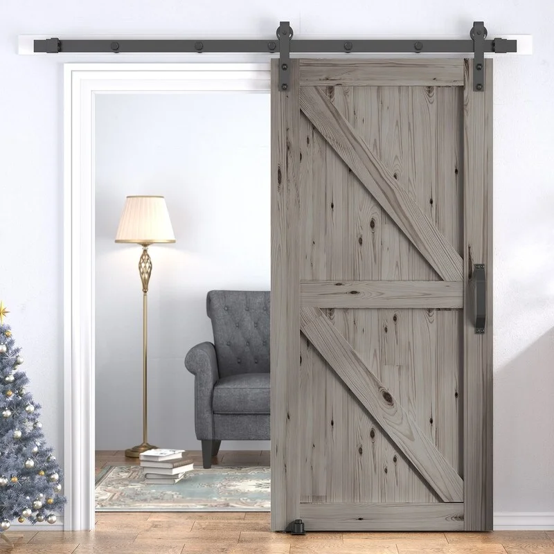 Mixoy Sliding Barn Door with 6.6ft Barn Door Hardware Kit&Handle,Pre-Drilled Ready to Assemble 42in*84in - Brown