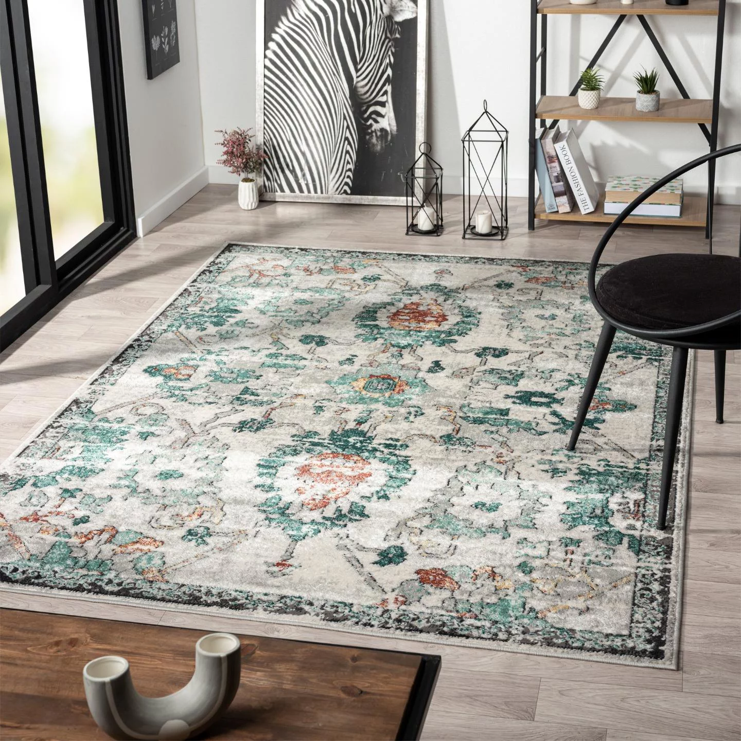 Luxe Weavers Oriental Floral Green 8x10 Area Rug, Non-Shedding Distressed Style Carpet