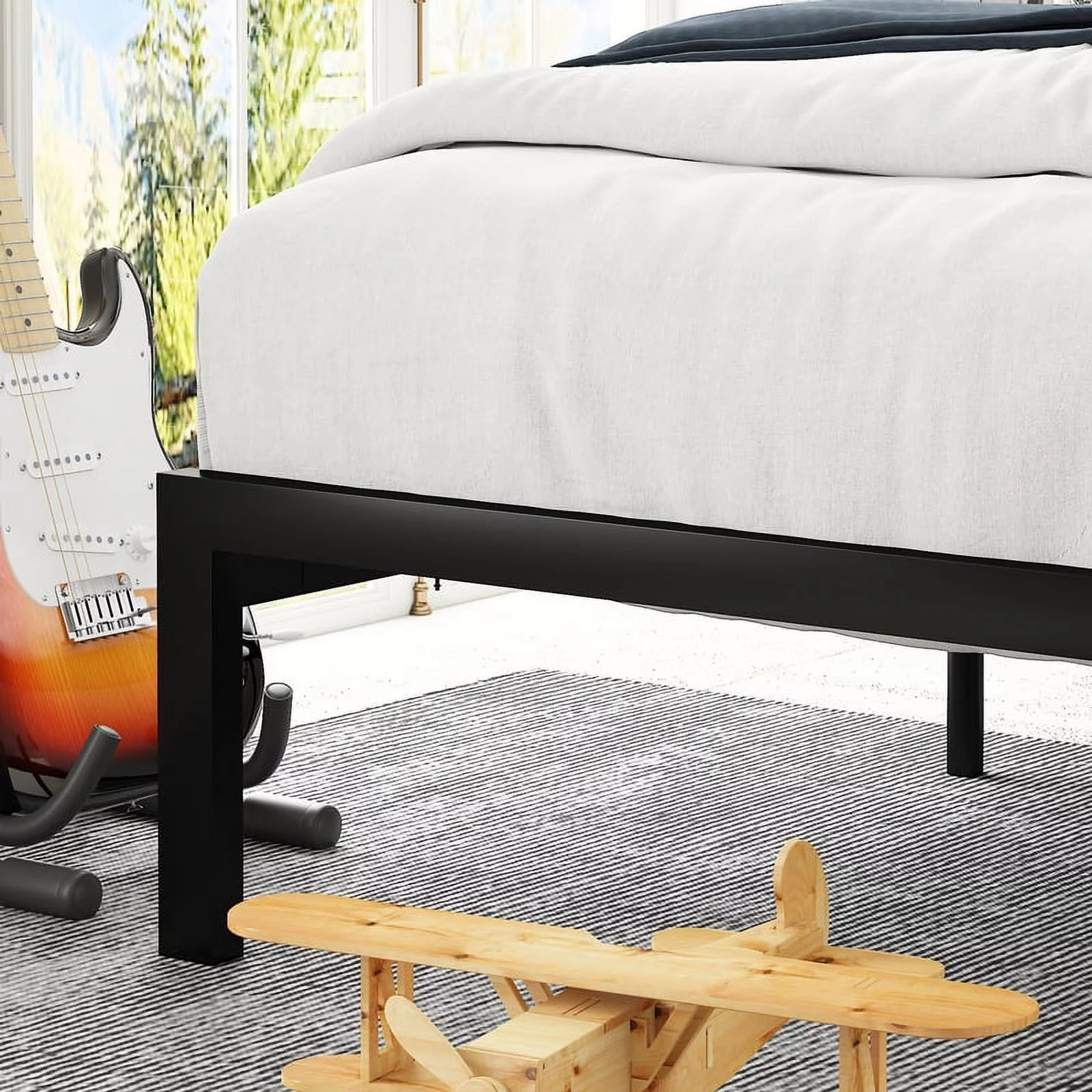 Amolife Queen Size Platform Bed Frame with Wood Headboard,Rustic Country Style Mattress Foundation,Light Brown