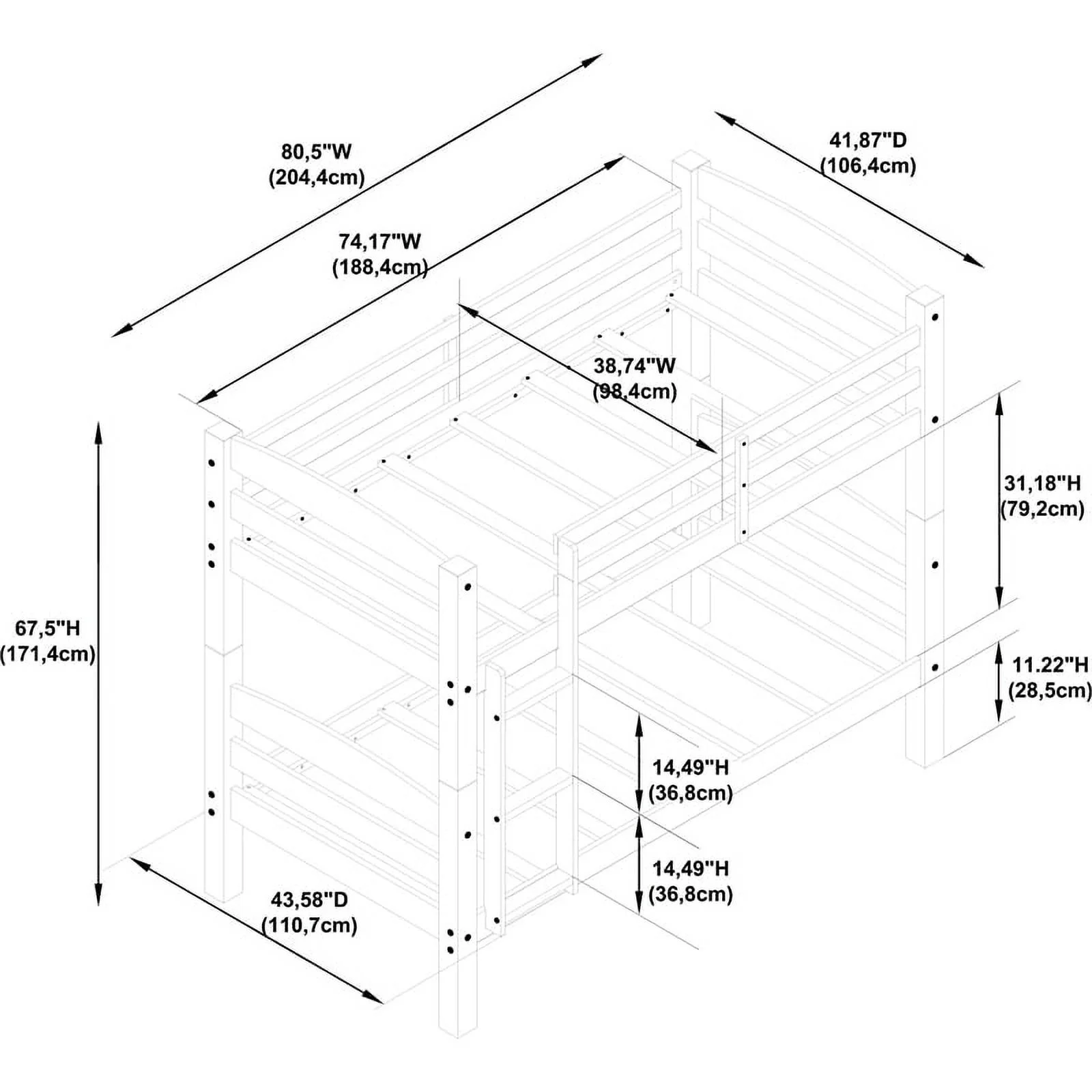 Pemberly Row Transitional Twin over Twin Wood Bunk Bed in Black