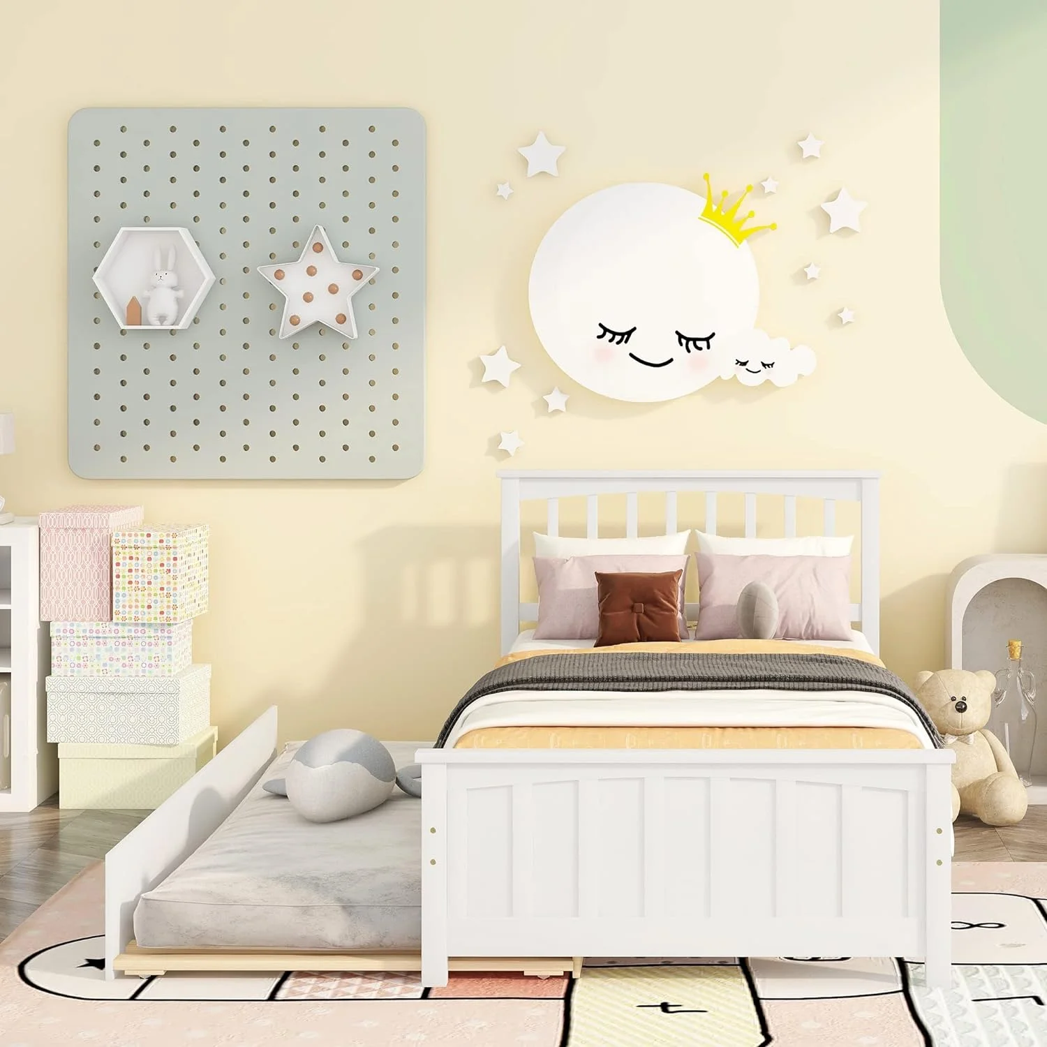 Wood Daybed With A Trundle, Trundle Daybed Size, Standard Bed Frame, No Box Spring Required (White Daybed With Trundle (A))