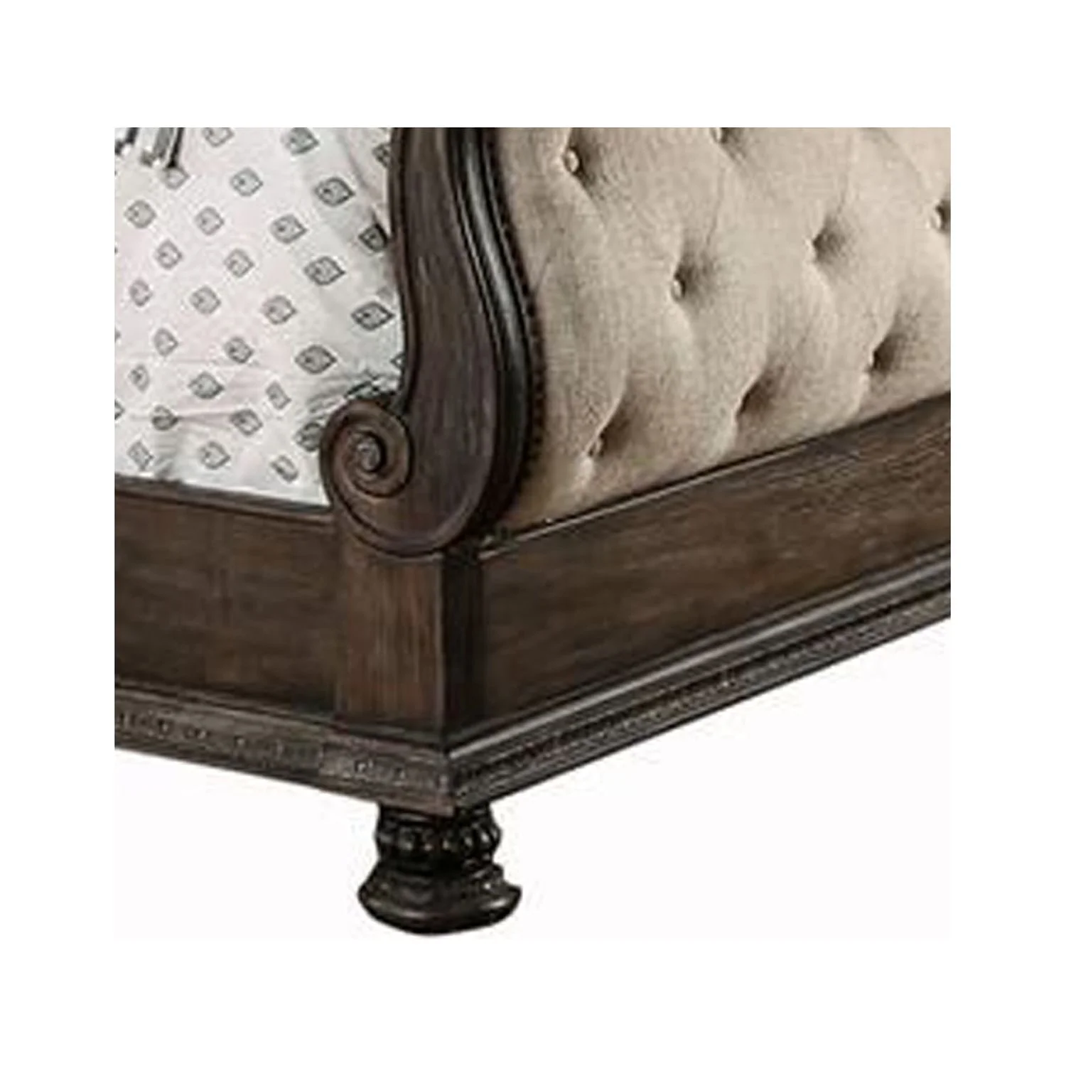 Benjara BM214533 California King Size Bed with Sleigh Headboard & Footboard - Brown & Beige