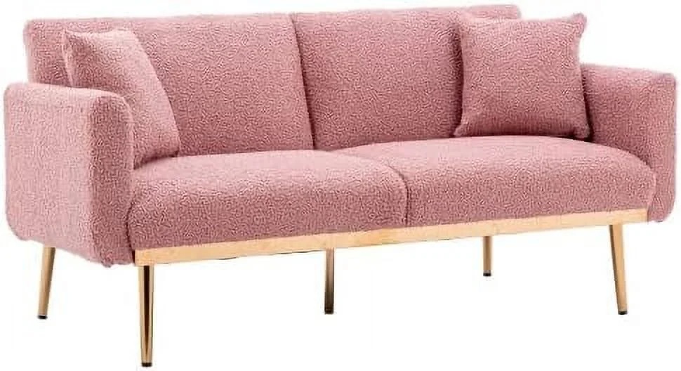 RUNFAYBIU Convertible Futon Sofa Bed  Teddy Upholstered Folding Sleeper Sofa with Adjustable Backrest and 2 Pillows  Button Tufted Loveseat Sofa Couch with Metal Legs for Living Room Bedr