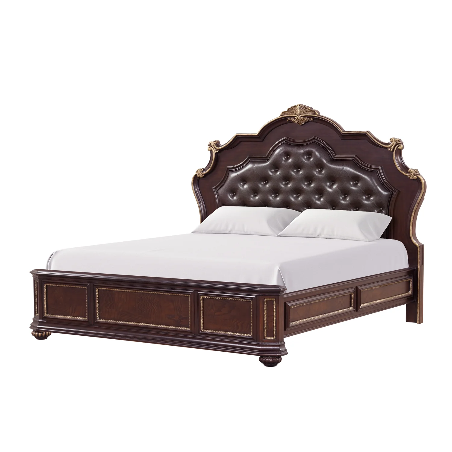 Glory Furniture Paris Traditional Wood King Size Bed in Cherry