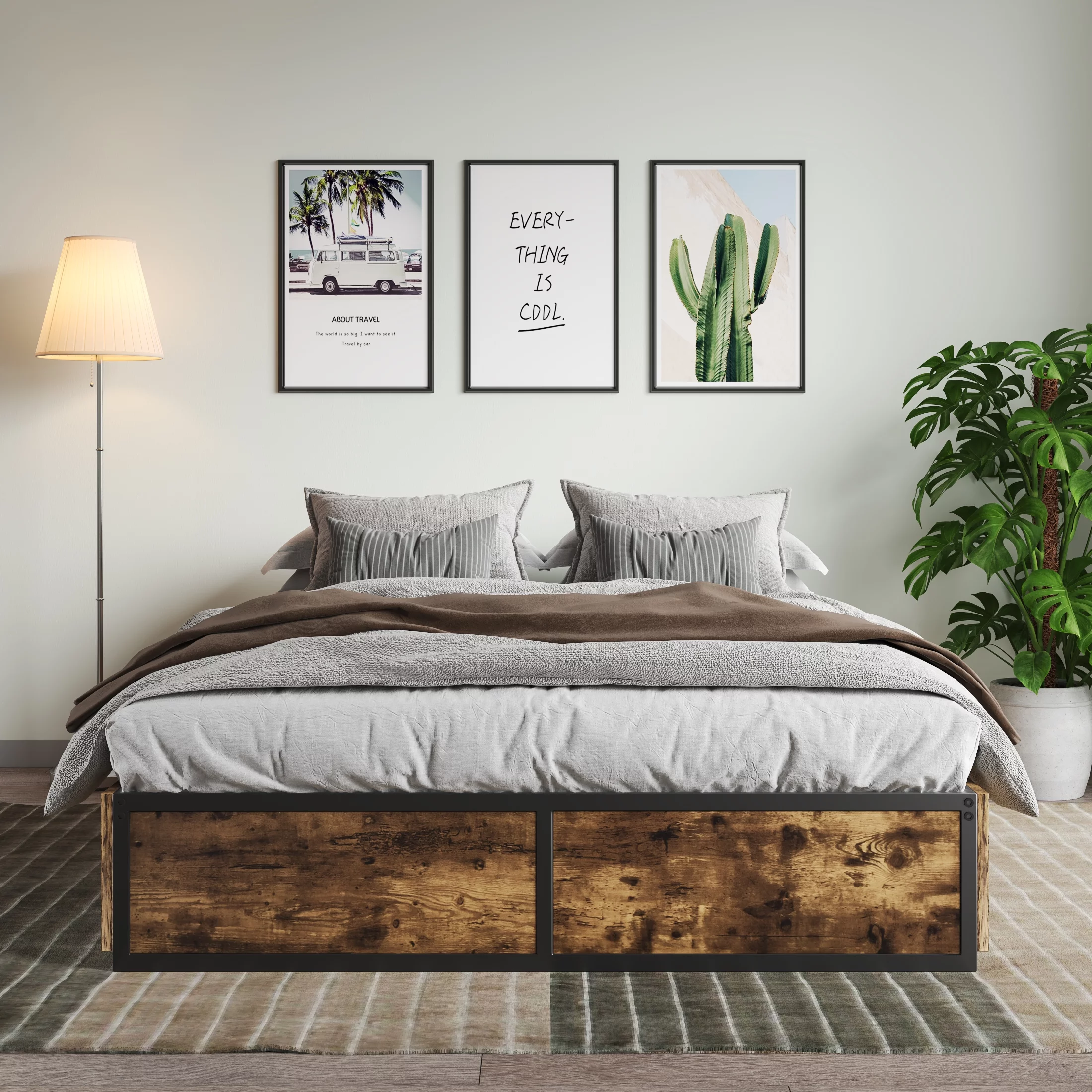 Amolife Full Size Platform Storage Bed Frame with 4 XL Drawers&Metal Slat Support, Brown