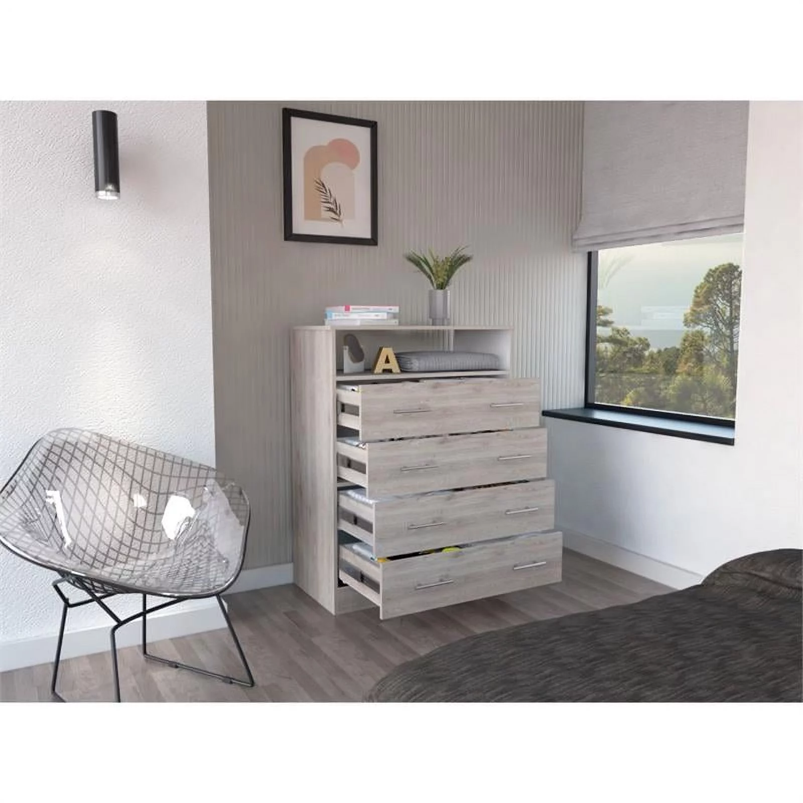 Trent Home Engineered Wood Four Drawer Dresser in Light Grey and White