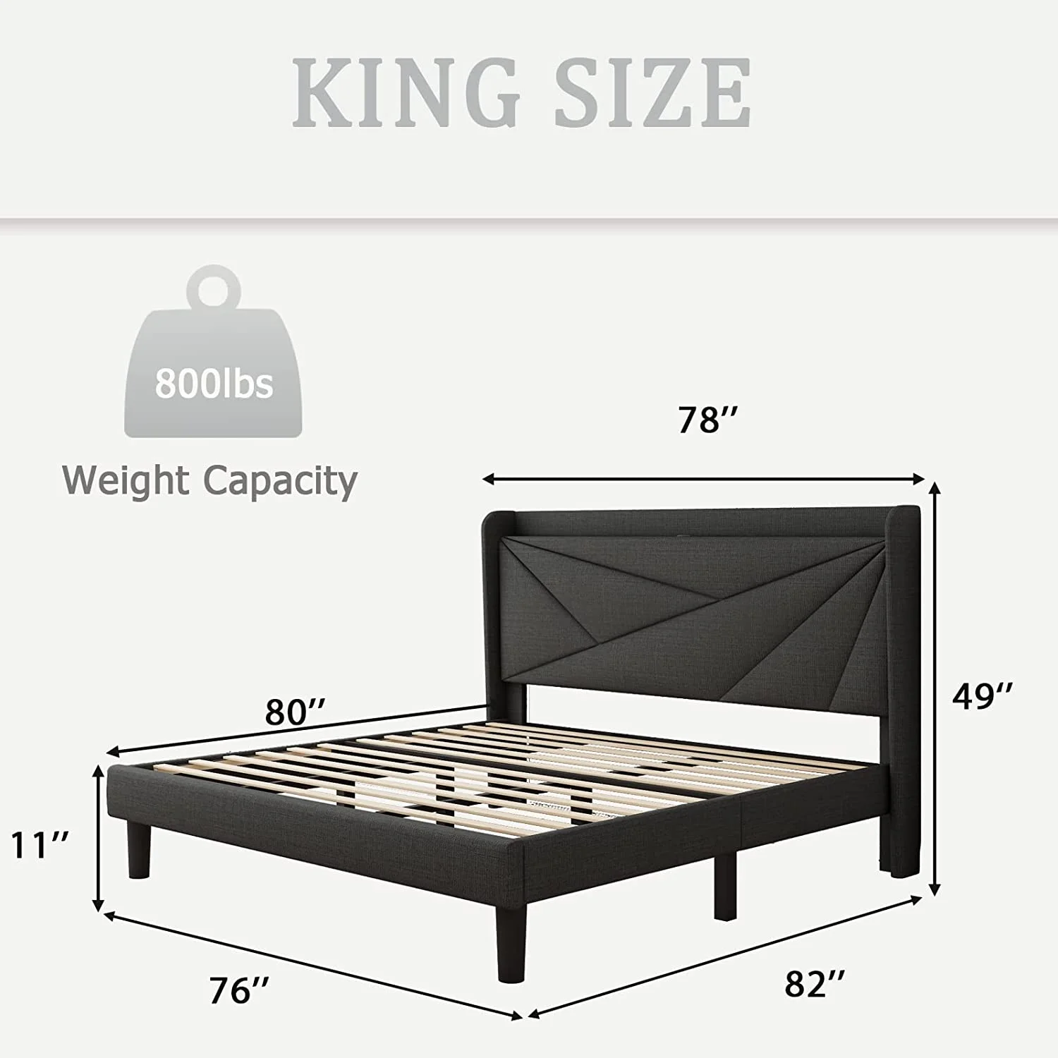 King Size Upholstered Platform Bed Frame with Storage Shelf and Type C & USB Ports  Geometric Bed Frame with Wingback Headboard  Wood Slats  Noise-Free  No Box Spring Needed  Beige