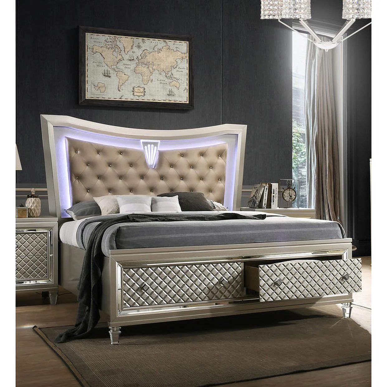 Venetian Queen Platform Storage Bed with LED Light HB