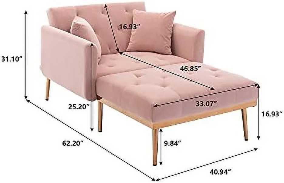 xrboomlife Ancent Chaise Lounge Chair Convertible Sleeper Chair Velvet Sofa Bed with Thick Padded Adjustable Backrest Convertible Reclining Chair for Living Room and Bedroom