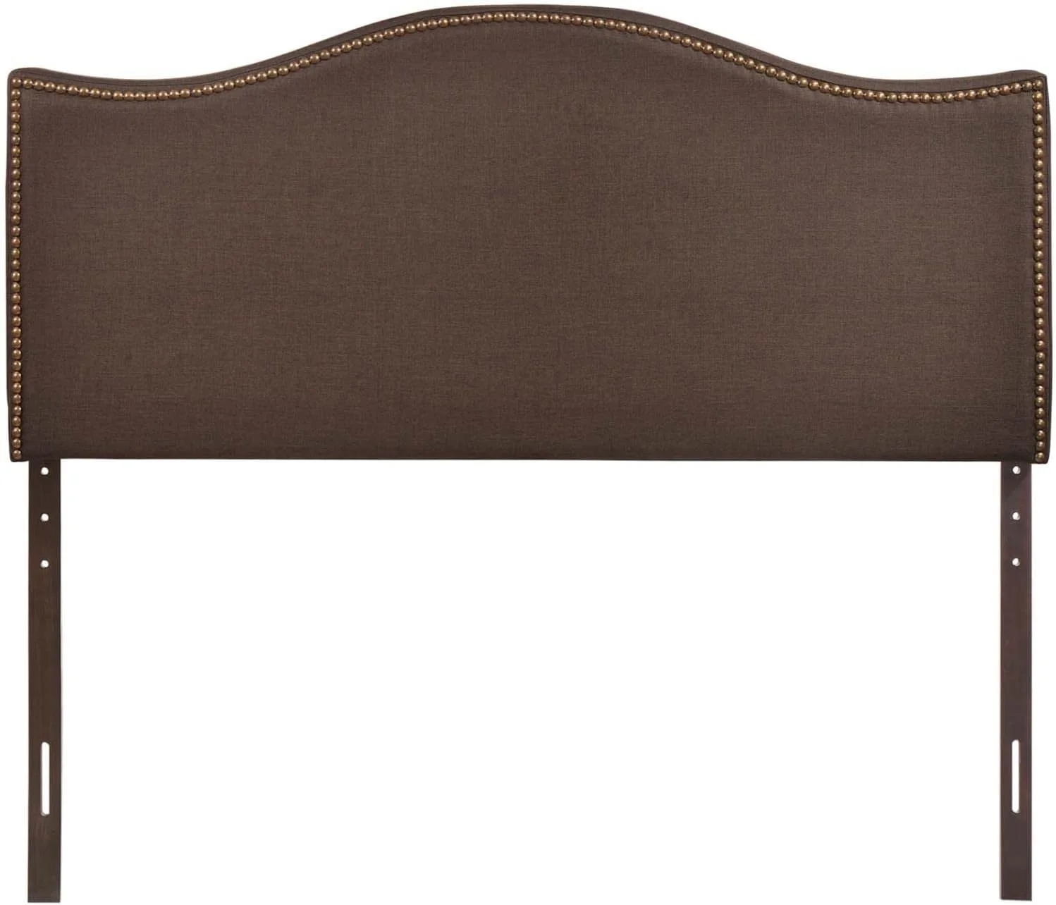 Upholstered Linen Queen Headboard Size With Nailhead Trim And Curved Shape In Dark Brown Fabric