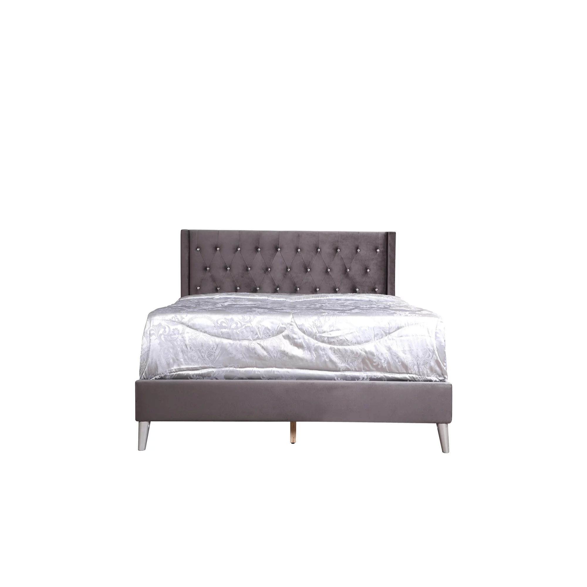 Passion Furniture  Bergen Tufted Panel Bed, Dark Gray - King Size