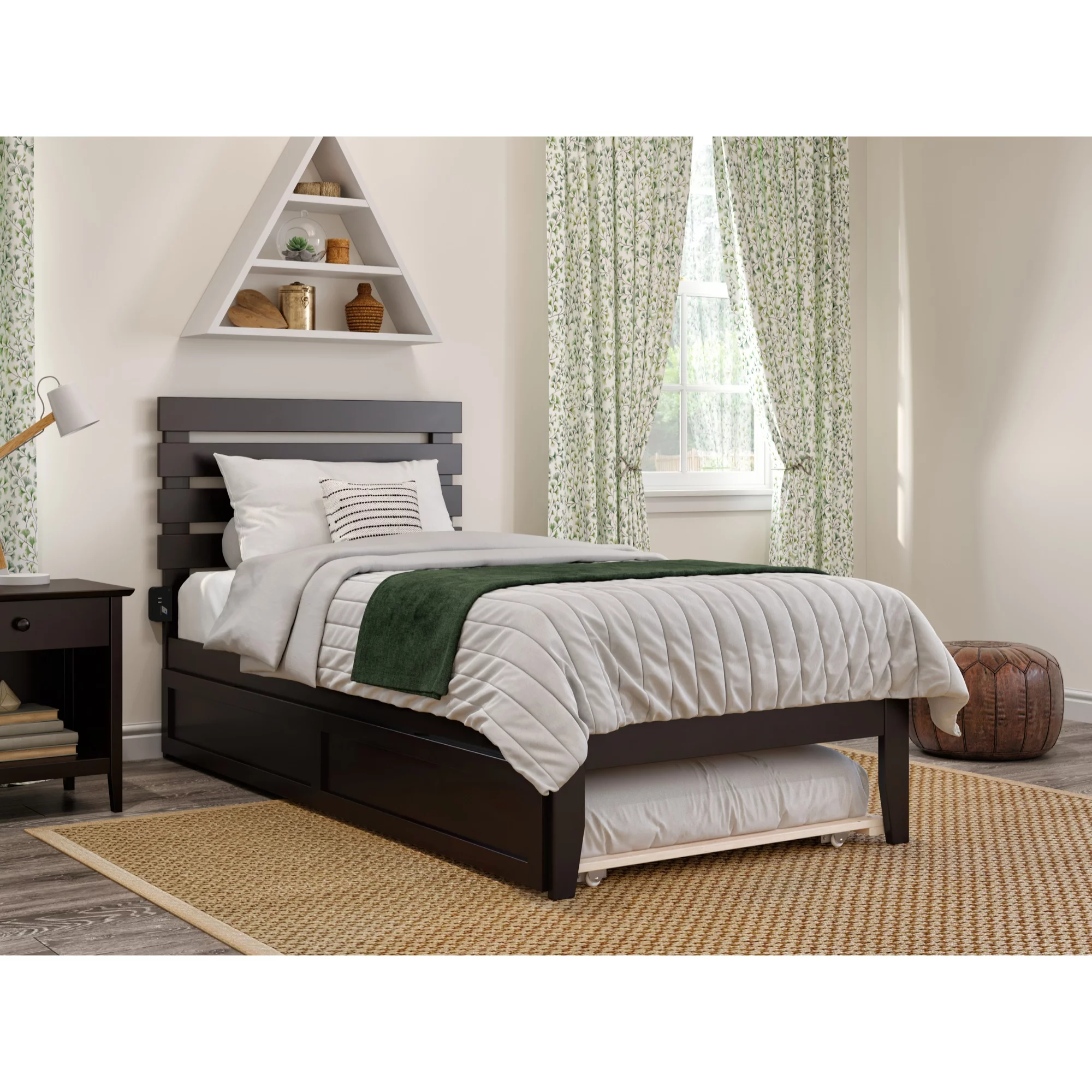 AFI Oxford Wood Twin Extra Long Bed with Trundle in Espresso