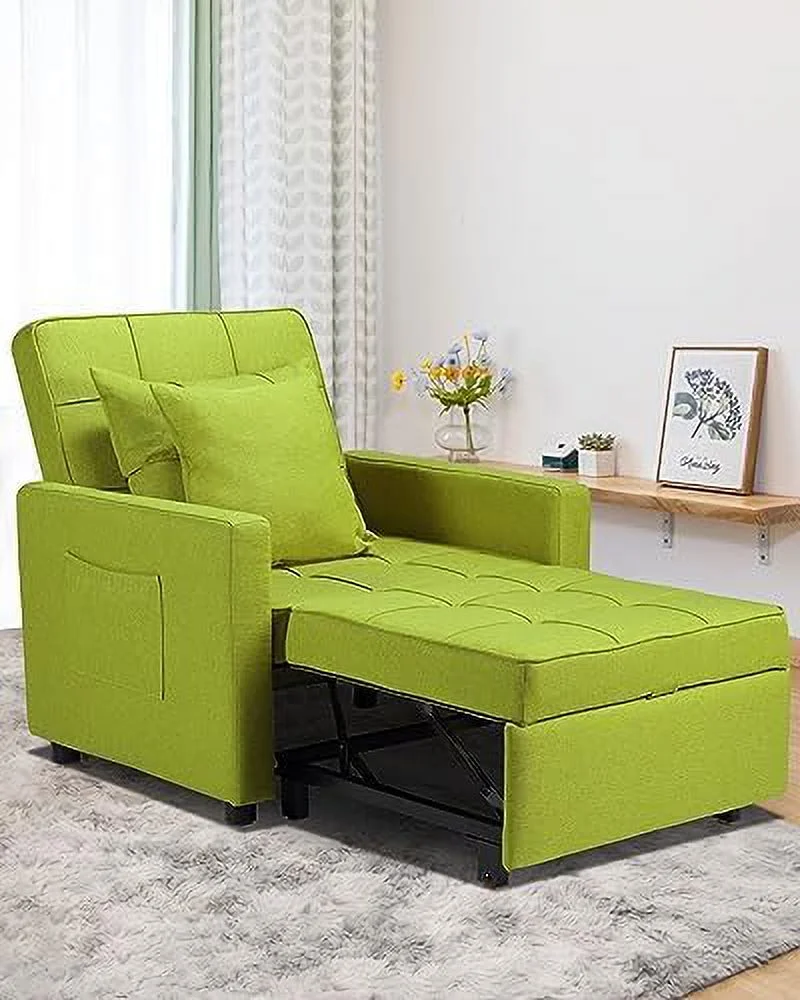 GEROBOOM Convertible Sleeper Sofa Chair Bed  3 in 1 Pull Out Sofa Bed Couch Sleeper with Pillow and Pocket  Adjustable Futon Chair Recliner Bed for Living Room Apartment Small Space (Gree