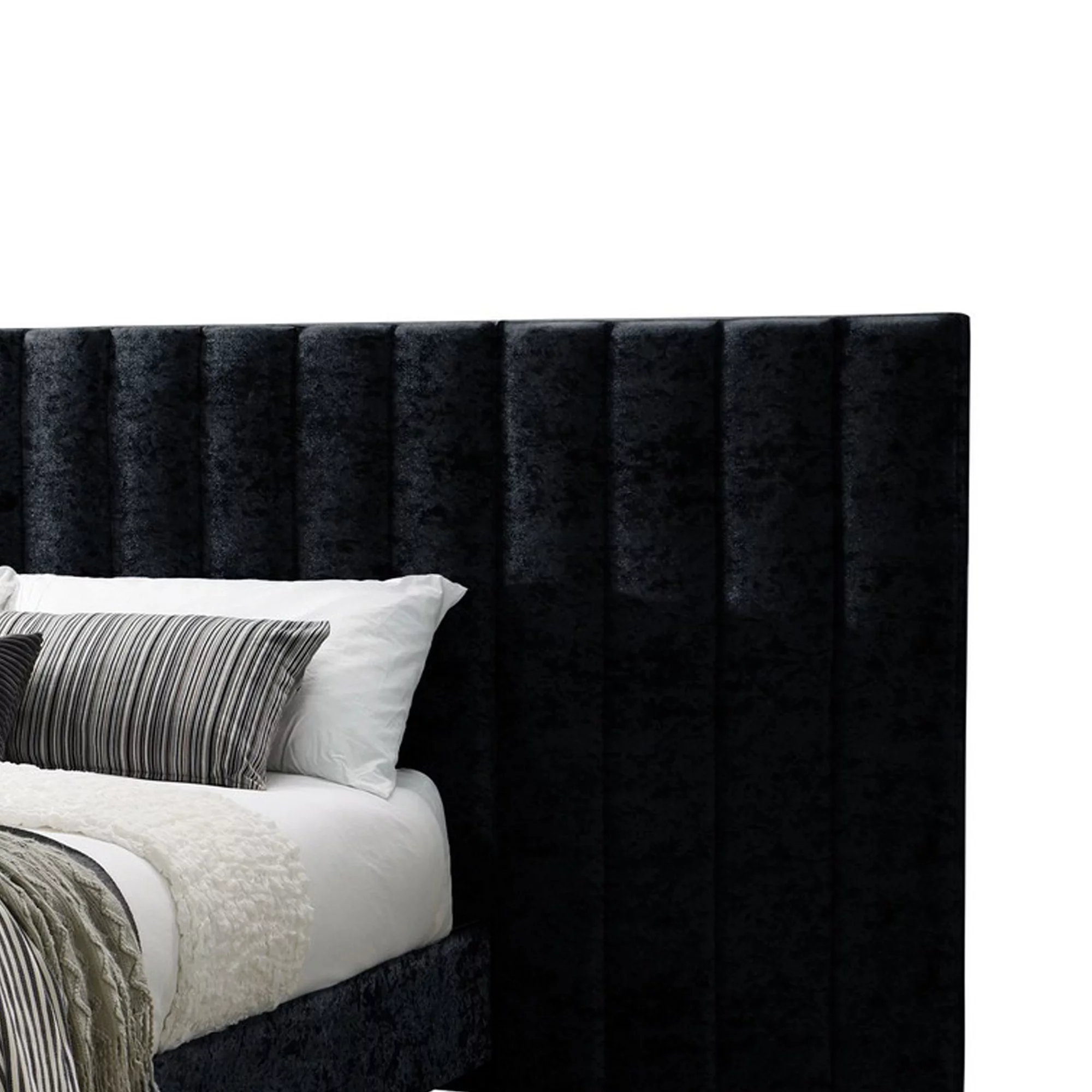 Benjara Queen Bed with Channel Tufted Headboard, Black