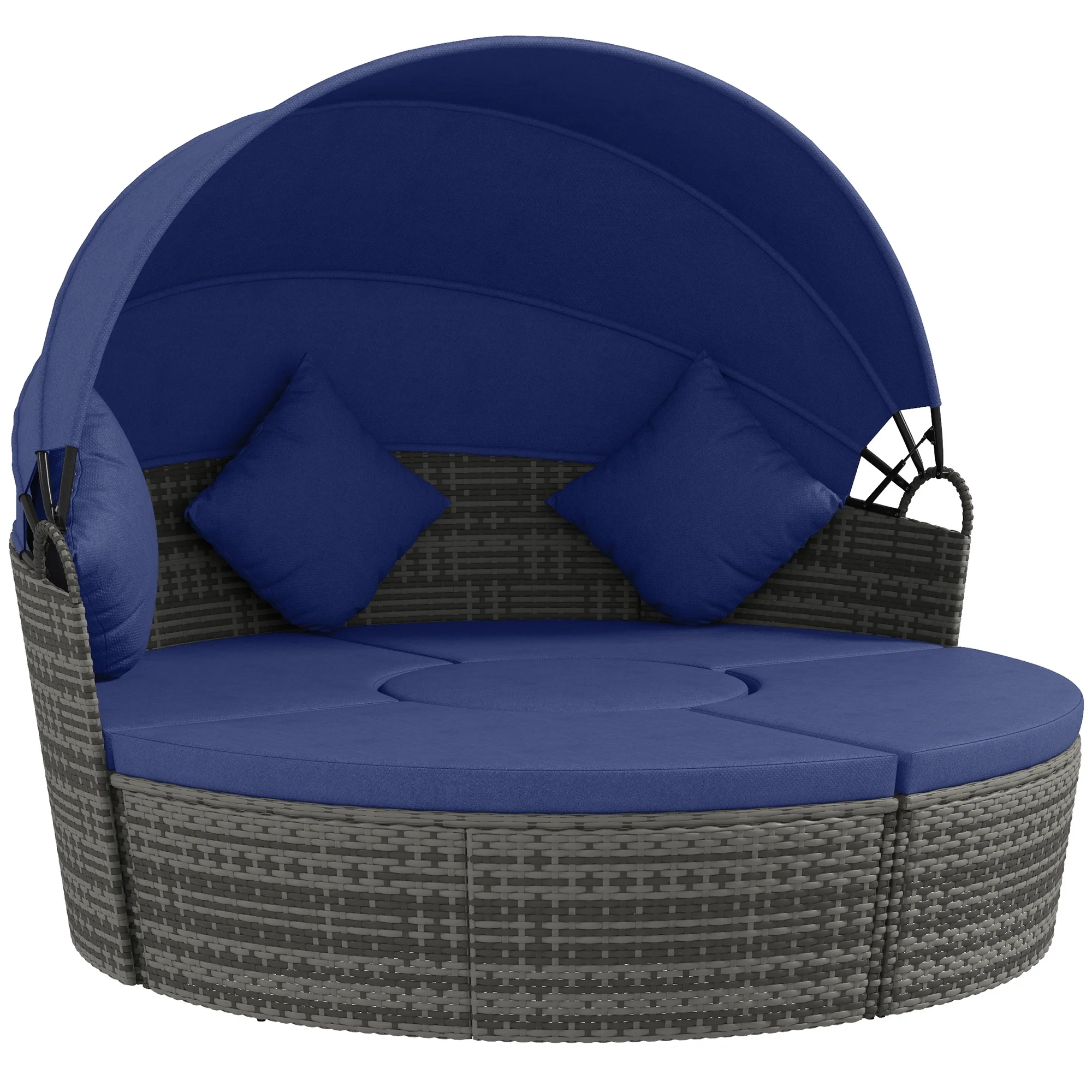 Outsunny Daybed Patio Furniture Set, Chairs, Sofa, Table Ottoman, Dark Blue