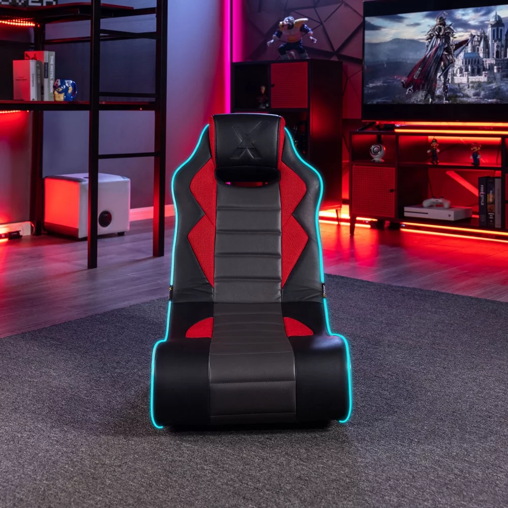 X Rocker Flash LED Audio Floor Rocker Gaming Chair, Red/Black, 30.5 x 17.5 x 26.6