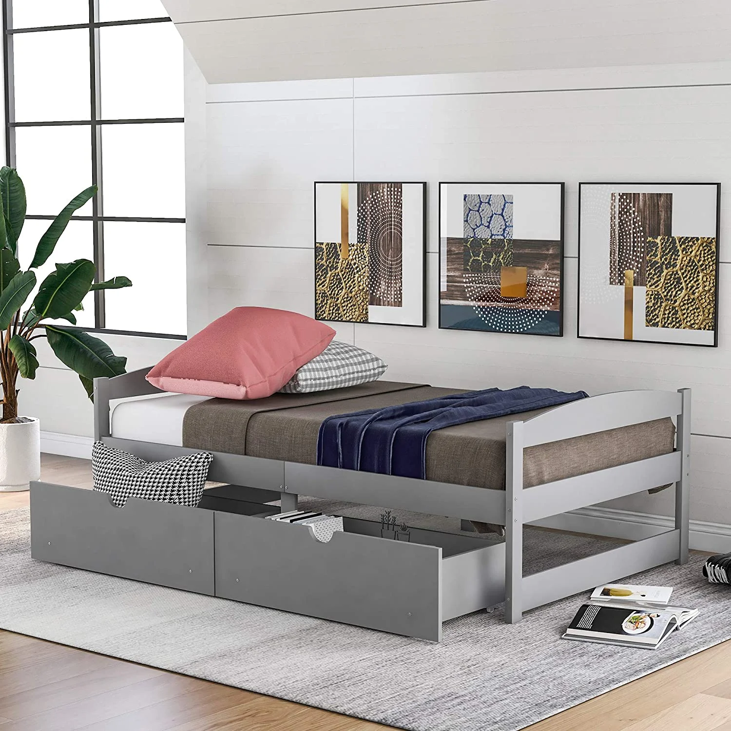 Twin Size Daybed, Twin Platform Bed with Drawers, Wood Twin Bed Frame, Twin Daybed Captains Bed for Bedroom
