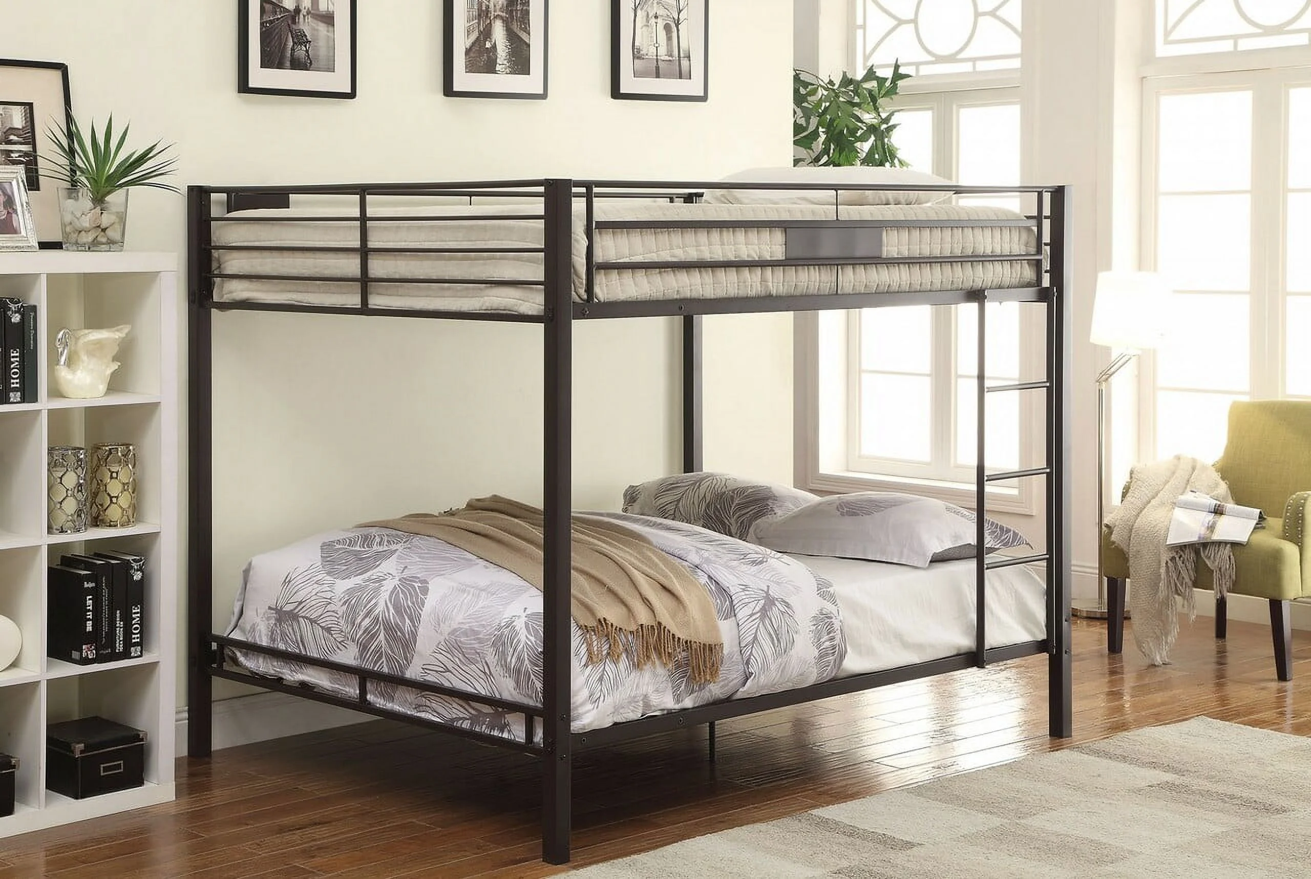 HomeRoots  83 x 63 x 65 in. Metal Bunk Bed, Sandy Black