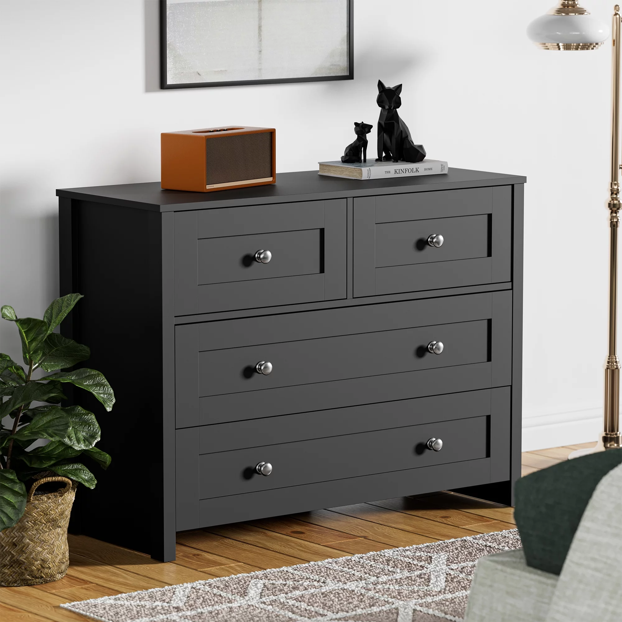 SunsGrove 4 Drawer Dresser, Modern Chest of Drawers, with Wood Storage Organizer Dressers for Bedroom, Hallway, Children's Room, and Living Room, Black