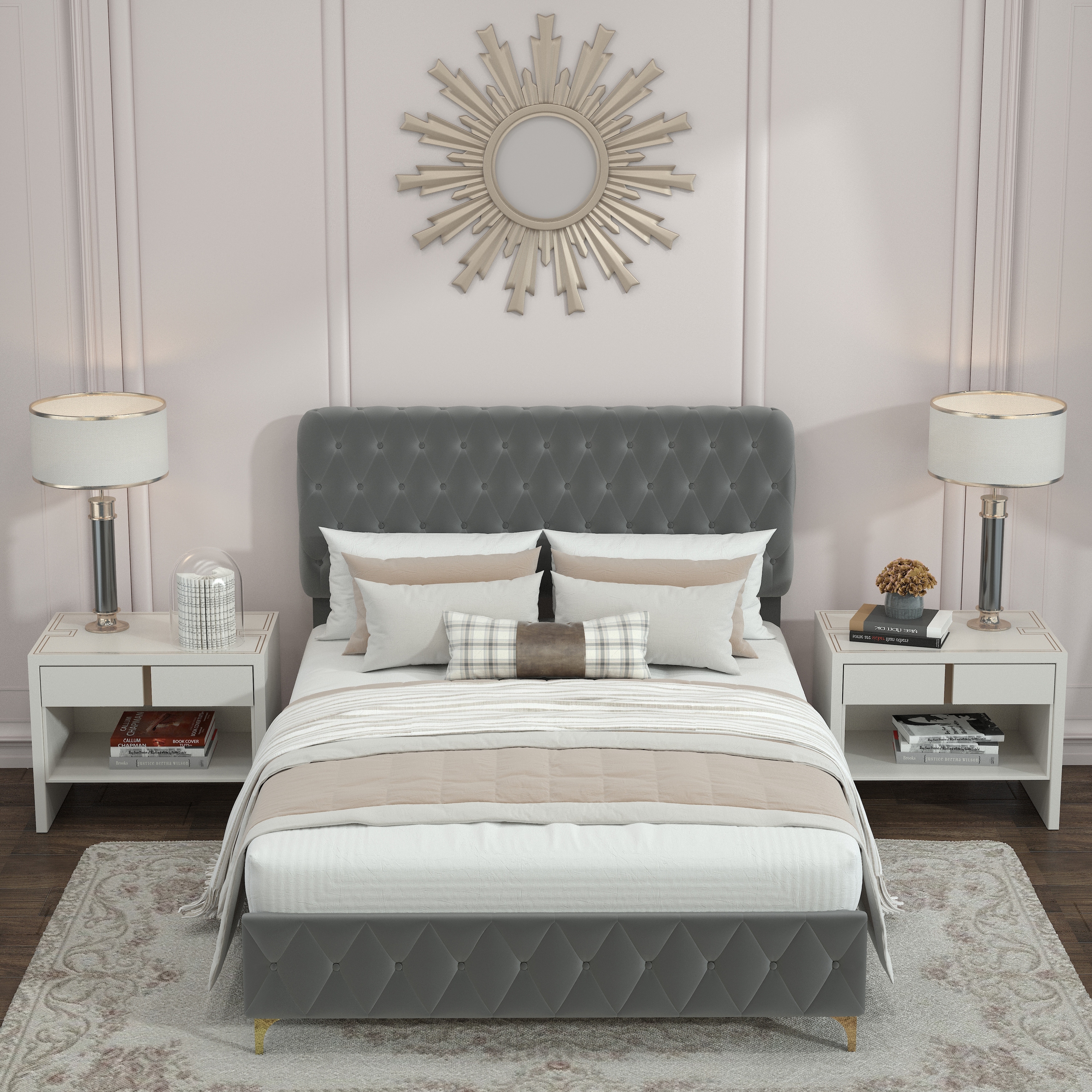 Queen Platform Bed Frame With pneumatic hydraulic function Grey